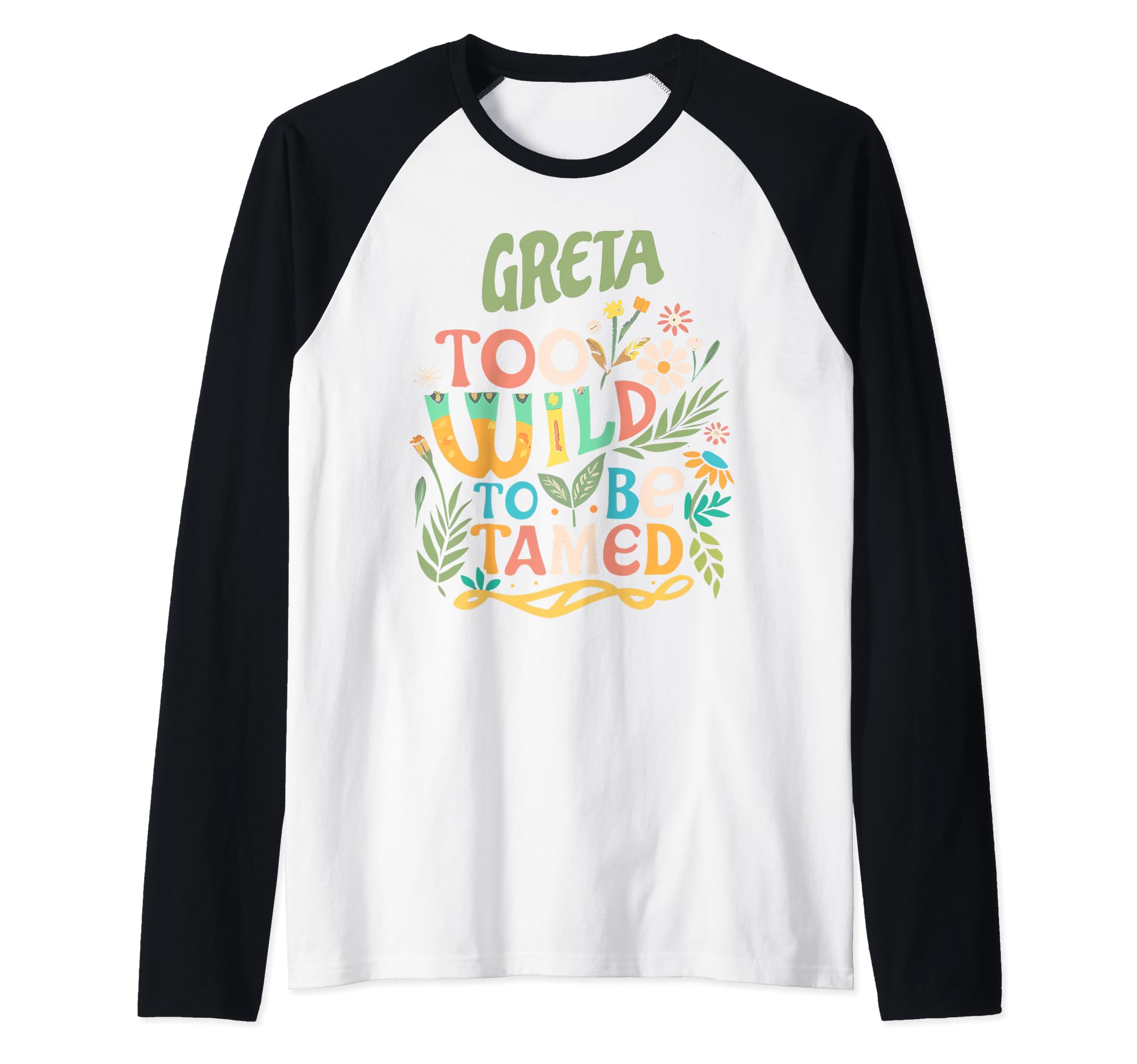 GRETA Name Cute Retro Girls Wildflower GRETA Name Raglan Baseball Tee