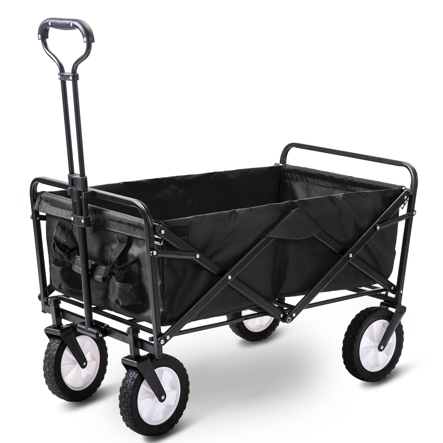 Folding Camping Cart Garden Wagon 4 Wheeled Collapsible Festival Trolley, Portable Garden Cart & DIY Waste Wagon - 150KG Capacity