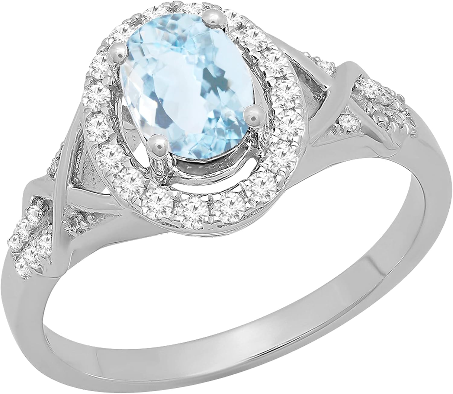 Dazzlingrock Collection 7x5mm Oval Aquamarine & Round White Diamond Split Shank Halo Engagement Ring for Women in 10K Solid Gold