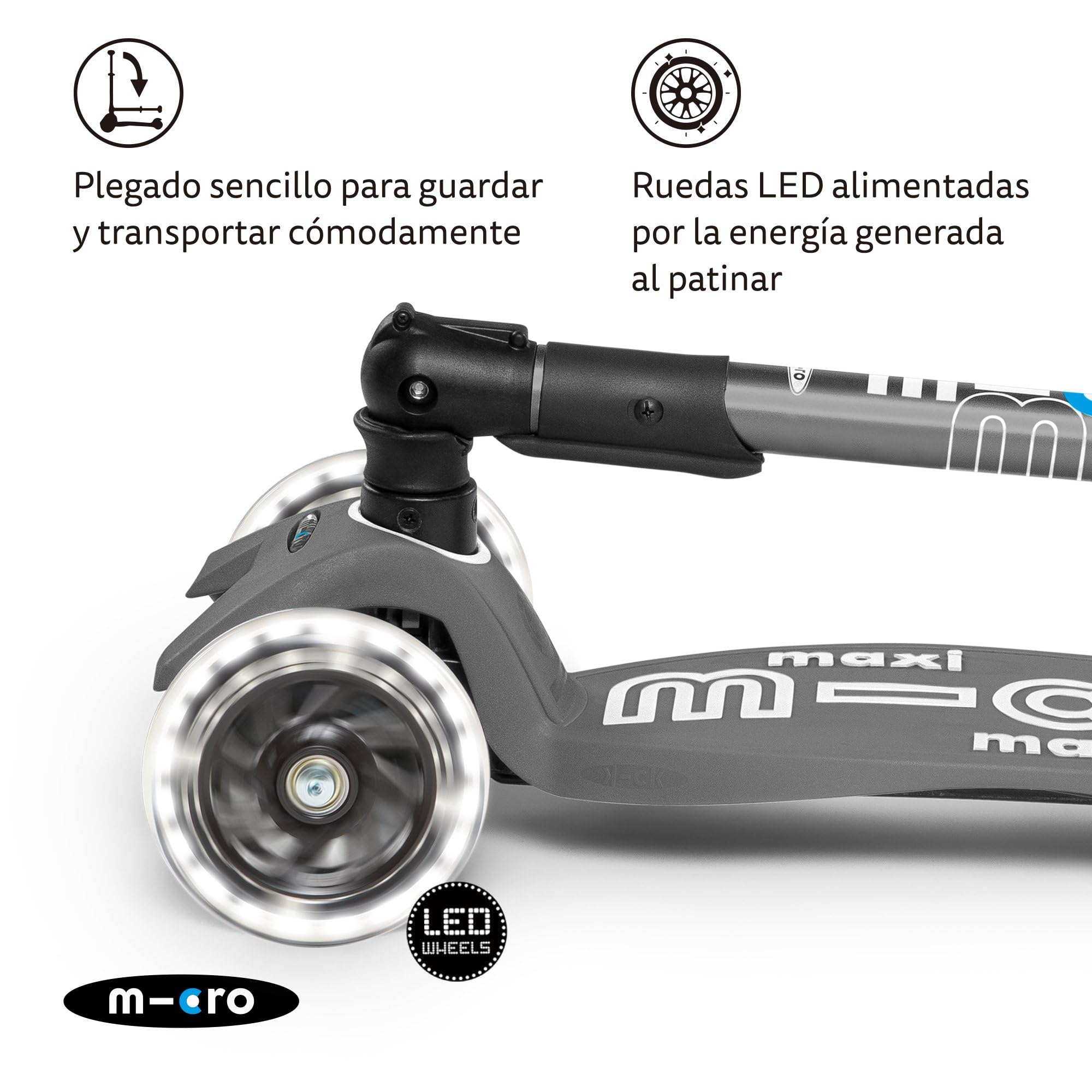 Patinete Micro Maxi Deluxe Plegable Con Ruedas LED – Altura Regulable Para Niños De 5 A 12 Años