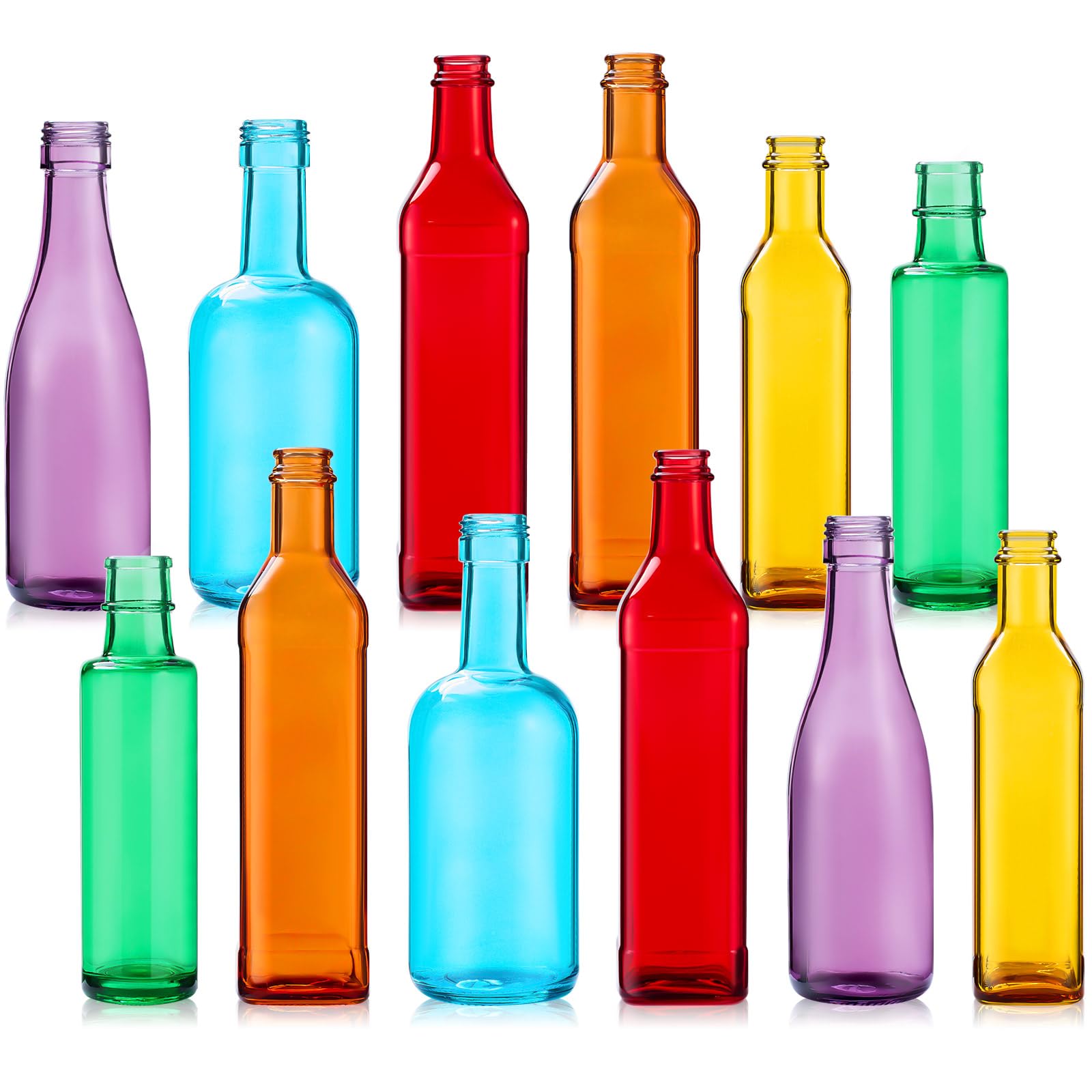 Zhehao 12-Pack Rainbow Colored Glass Bottles Square