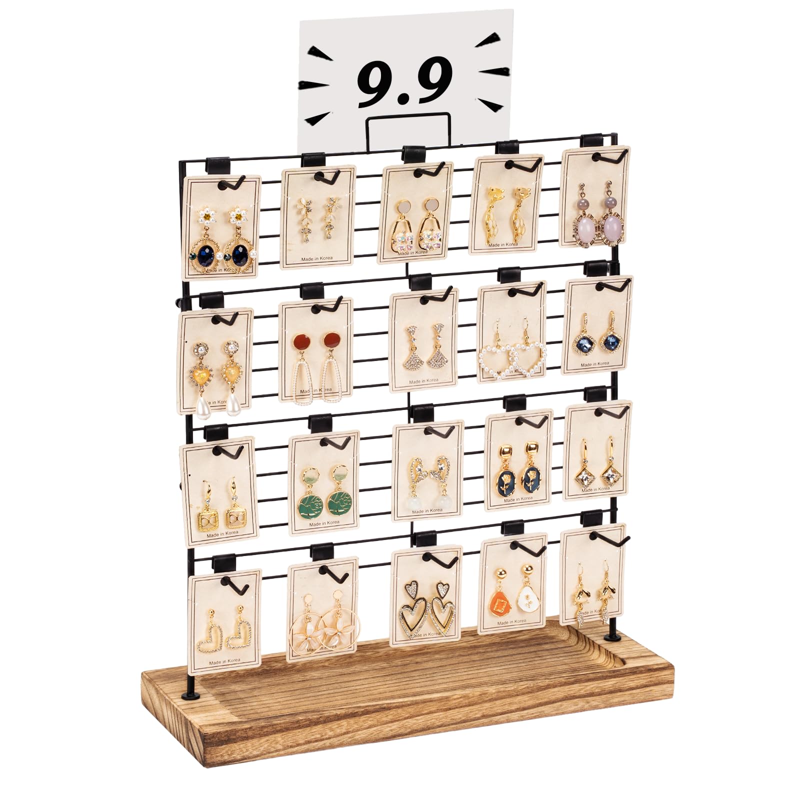 Support Boucle d'oreille, Presentoir Boucle d'oreille avec 20 Trous, 33x13x41CM Rangement Bijoux & Presentoir Bijoux Femme (Métal & Bois)