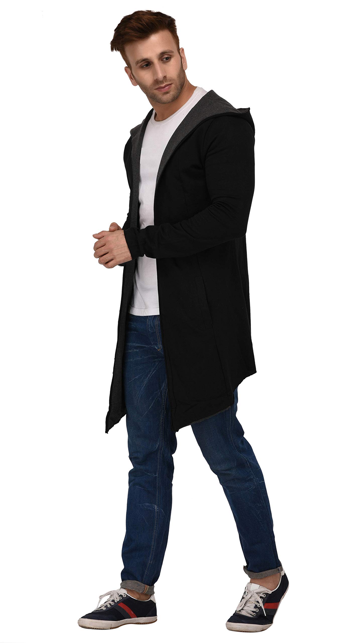 DENIMHOLIC Men's Cotton Hooded Neck Cardigan (HM-CONTRAST_Black_Medium) - Image 2 thumbnail