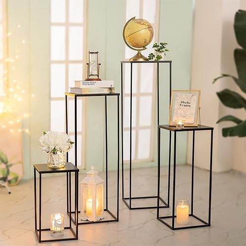 Miniatura 14 de Sziqiqi Jarrón de centros de mesa de boda para mesas con platos, 10 piezas de columna de metal, soporte geométrico de flores de 23.6 pulgadas