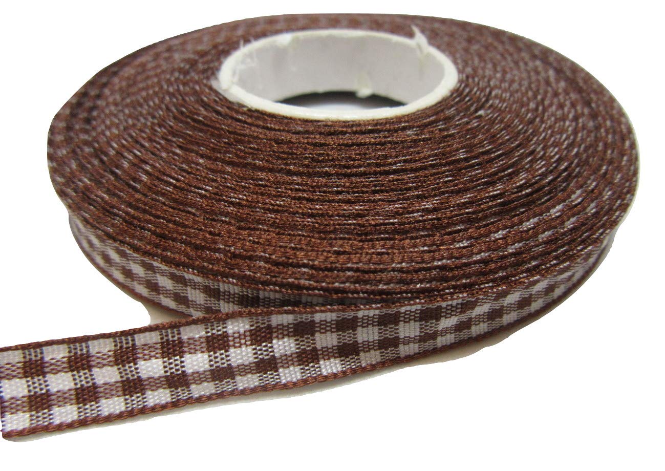 1 Full Roll Reel of 10mm Gingham Ribbon x 25 metres Chestnut Dark Brown Double Sided Check 10 mm 3/8" 1cm