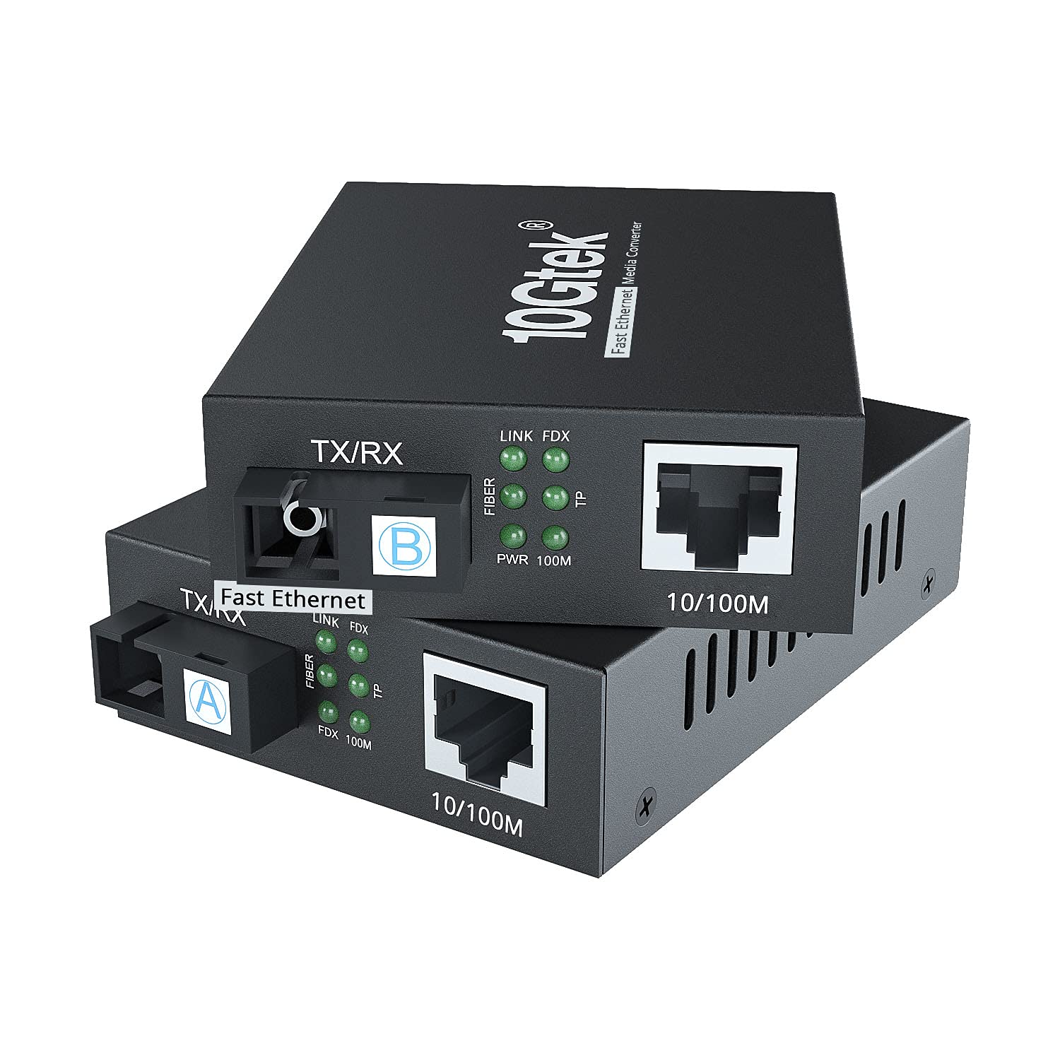 a Pair of Fast Ethernet Media Converters, 10/100Mbps Bi-Directional Single-Mode SC Fiber, up to 20km, 10/100Base-TX to 100Base-FX