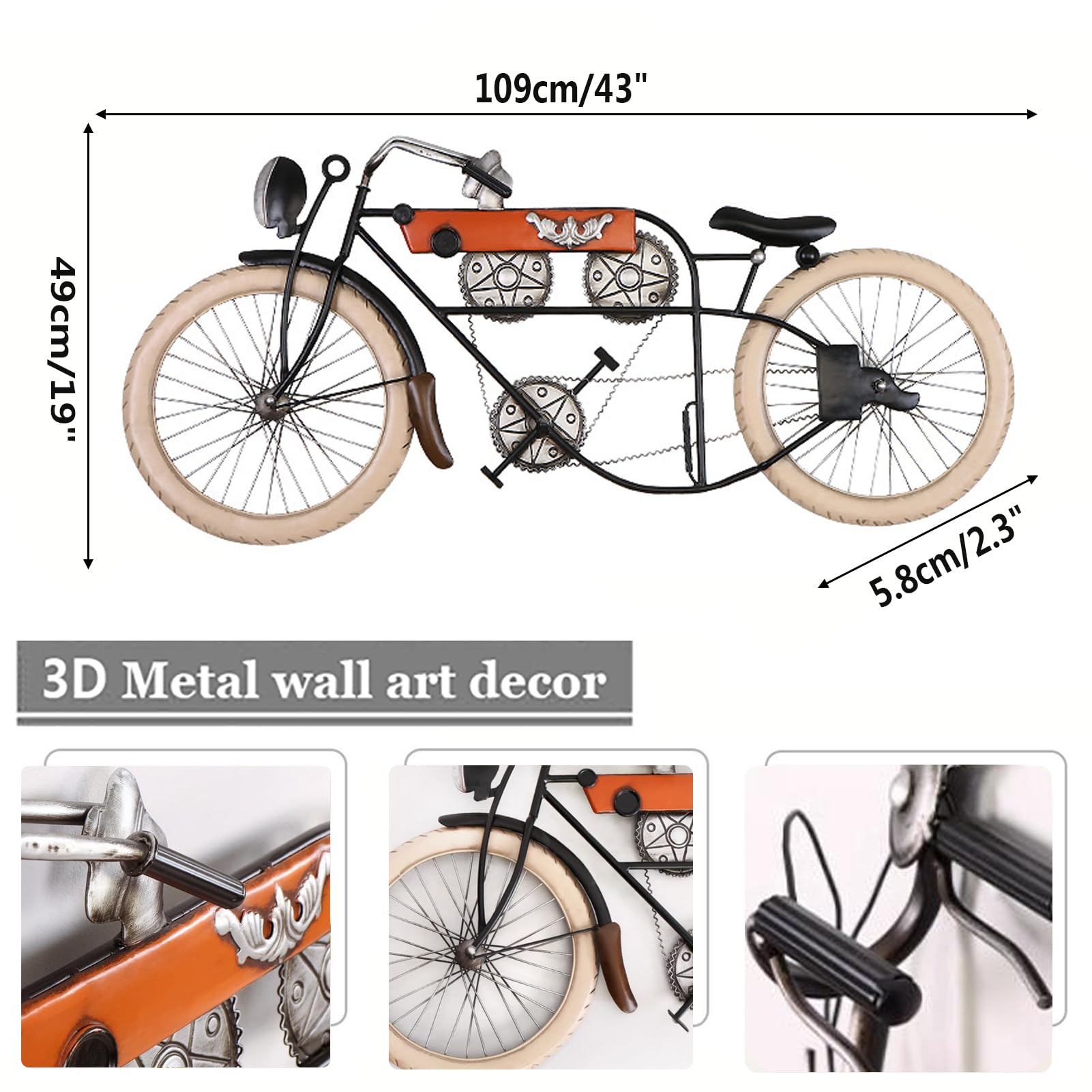 Amazon.co.jp: メタル自転車ウォールアート インダストリアルスタイル