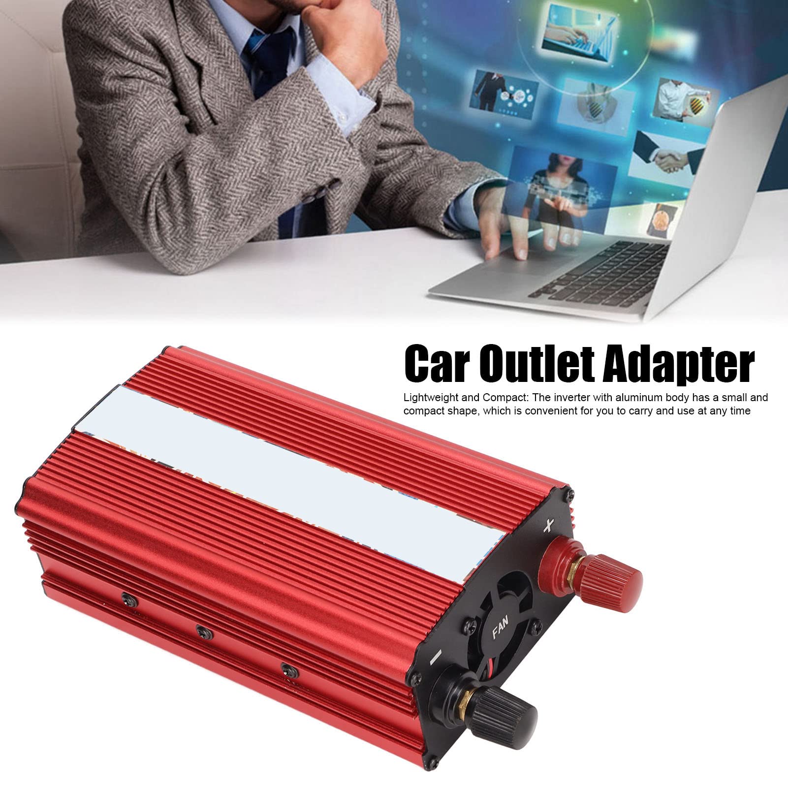 Adaptador de Corriente Portátil, Ligero y Compacto, Inversor de Coche para Dispositivos de Carga, Cuerpo de Aluminio de 12v y 24v, 300W