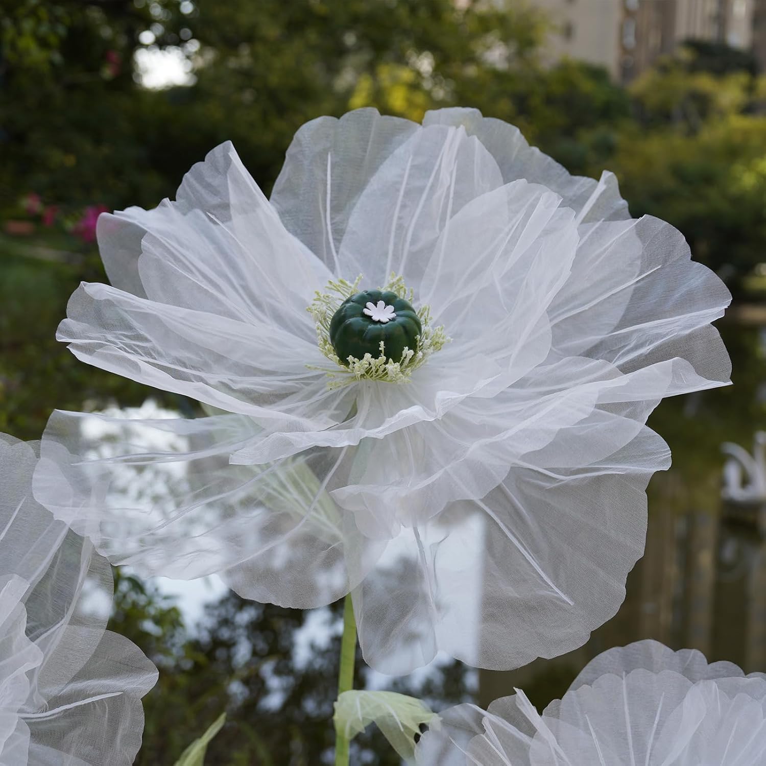 Giant Artificial Flowers for Decoration with Stand,Large Organza Flowers Faux Bloom Display for Wedding Decor,Event Backdrops, Storefront Styling & Home Interior Decoration(White) - Image 4