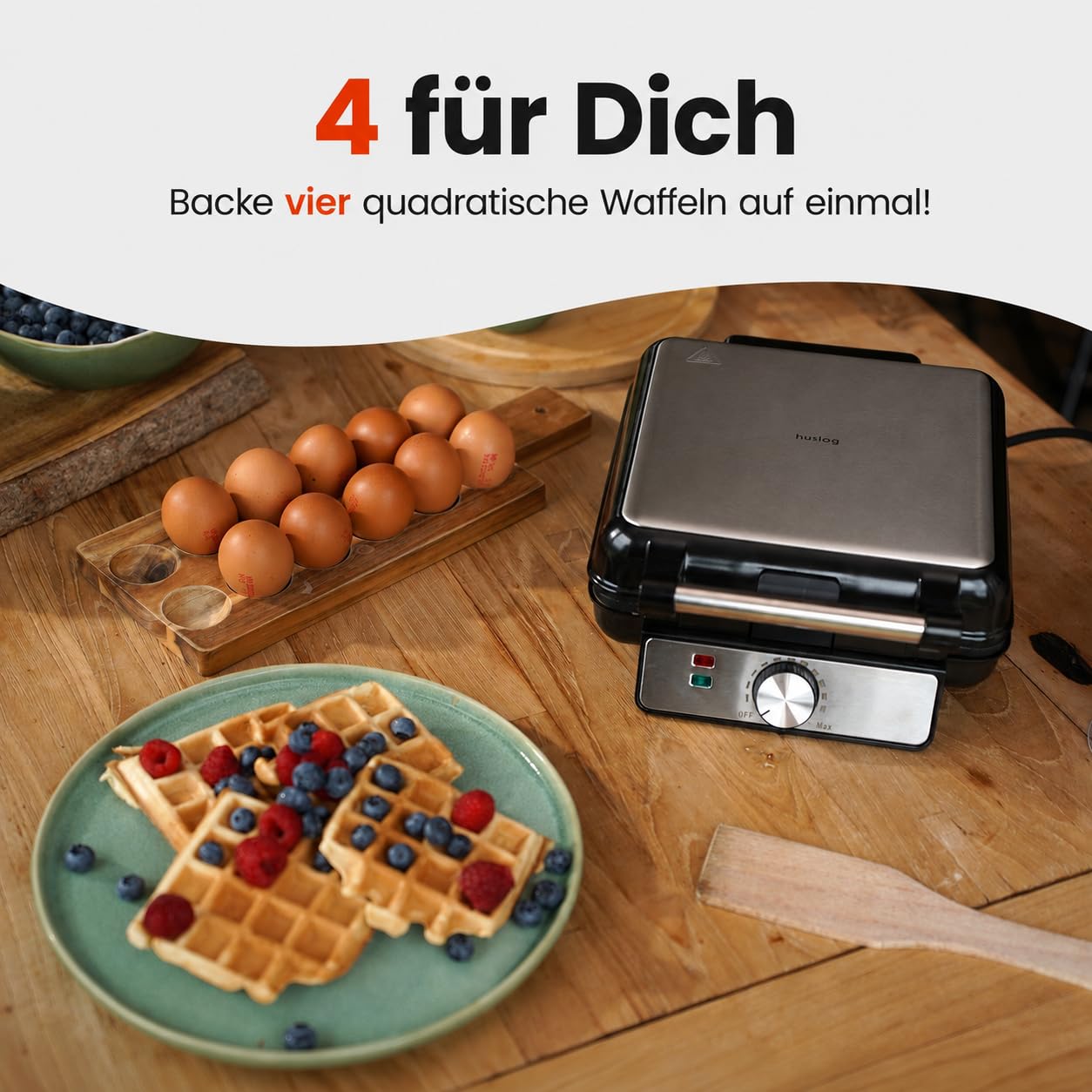 Waffeleisen 1500W XXL Für 4 Grosse Waffeln Temperaturregelung Silber