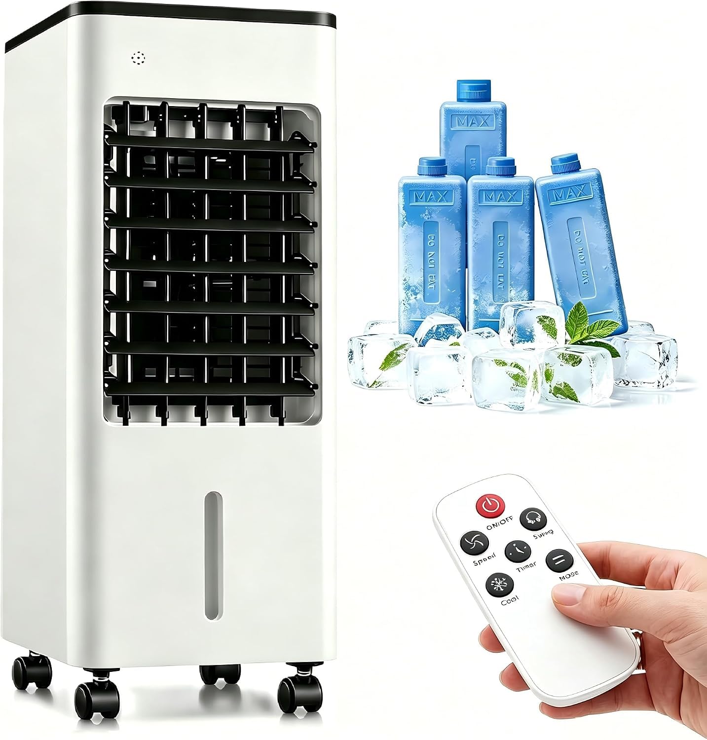 Wjycgfkj Black Portable Evaporative Air Cooler,3 In 1 Air Cooler/Fan/Humidifier Air Conditioner Fan With 6L Watertank & Remote,3 Speeds,7.5H Timer,90° Oscillation,Quiet Cooling Fan For Home Bedroom Office (Black)