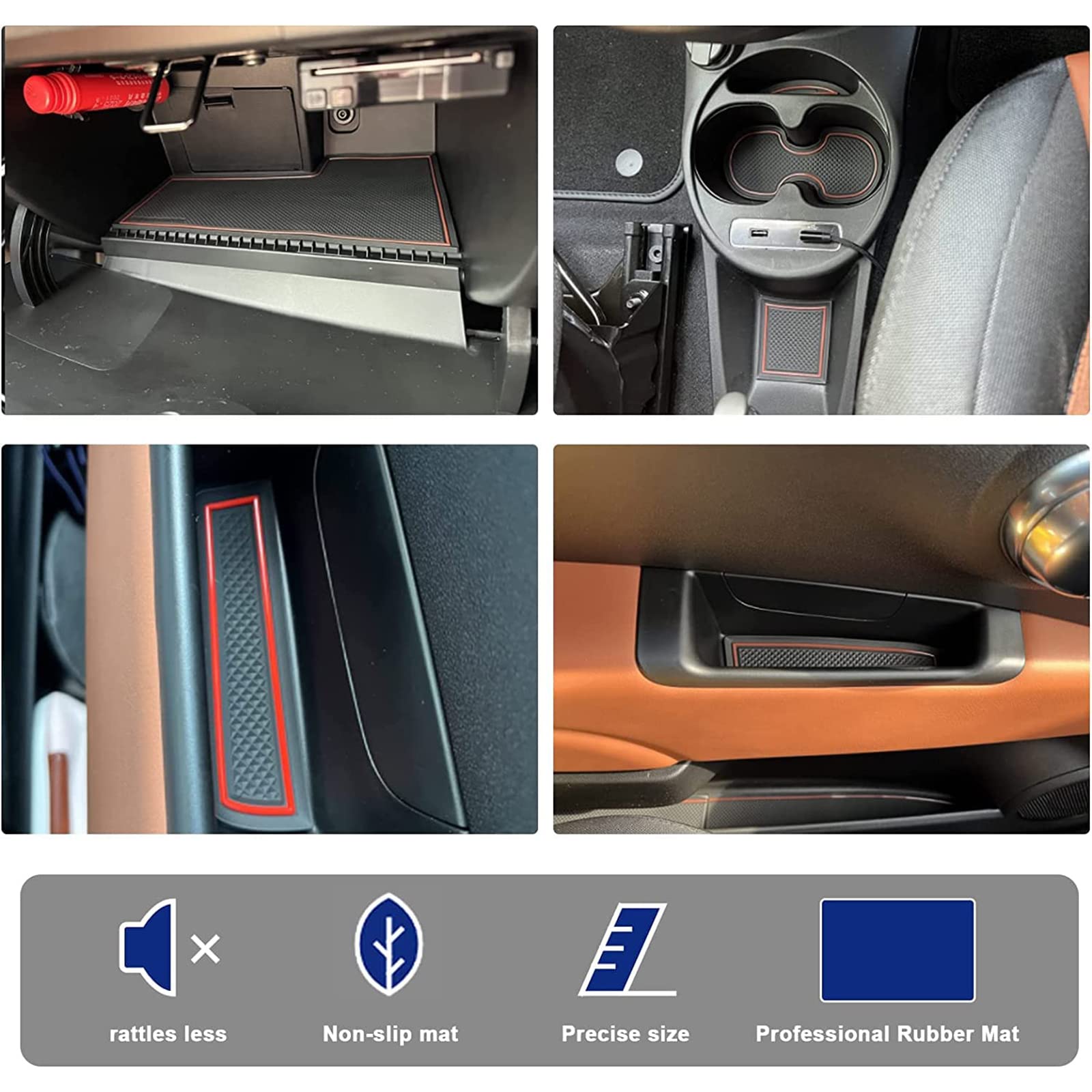 EAGLEG Tappetini Antiscivolo Auto per MG HS, Tappetini in Gomma per Scanalatura Porta Interne, Console Centrale, Bracciolo, Portabicchieri Accessori Prova di Polvere,Red