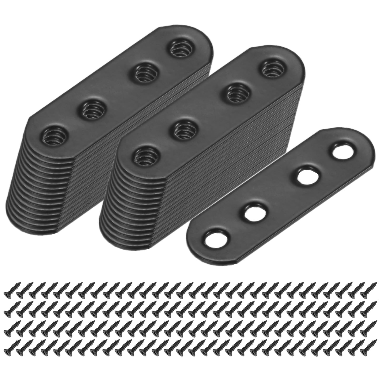 M METERXITY 30-Pack Flat Straight Brackets, 2.17 x 0.71 Inch Flat Bracket Mending for Wood Furniture/ Timber PC Case Holder, Plate Furniture Brace [Black]