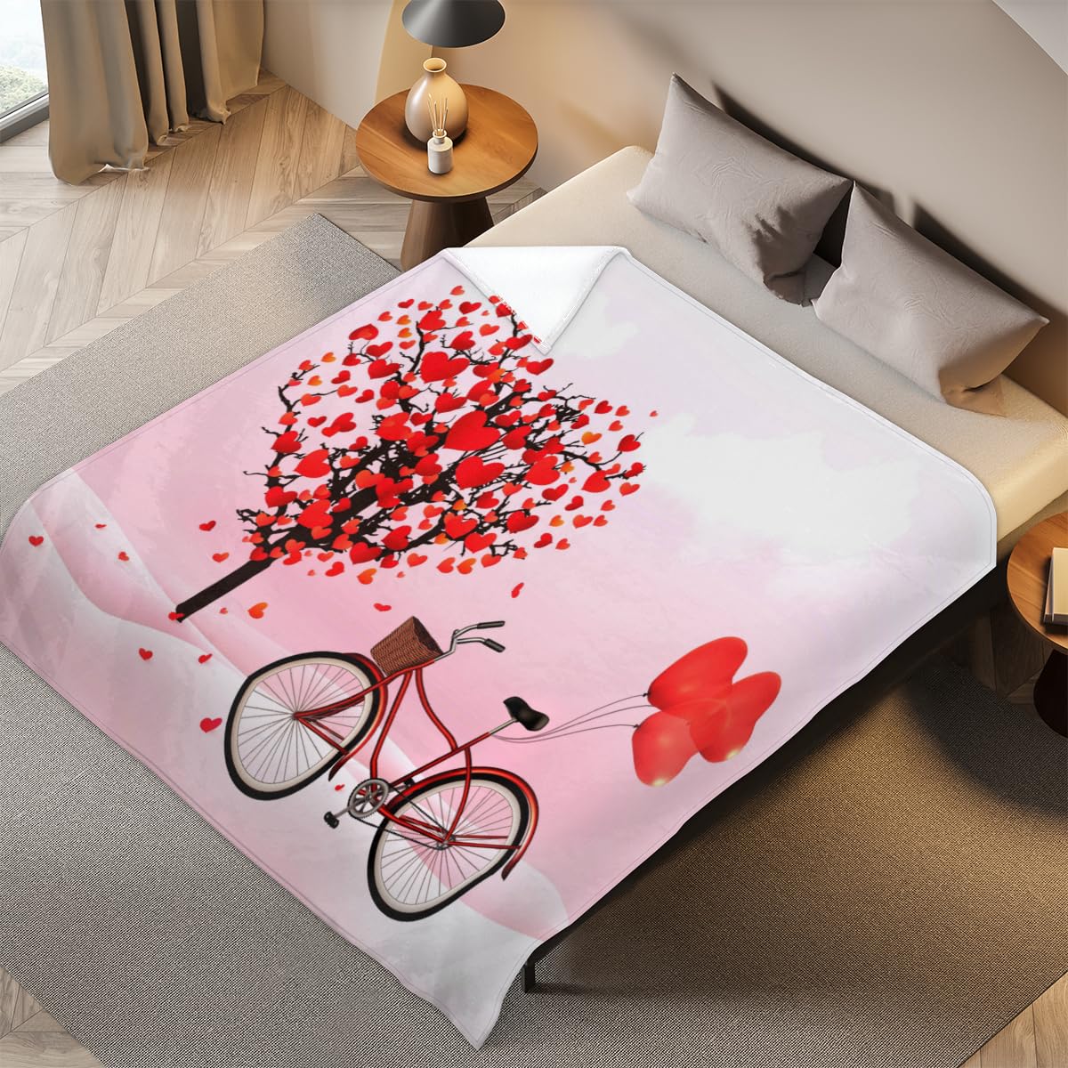 Coperta da donna con motivo a cuori, morbida e calda e accogliente, in peluche, per Halloween, Natale, adulti, uomini, casa, San Valentino, palloncini, idea regalo, dimensioni 127 x 152,4 cm