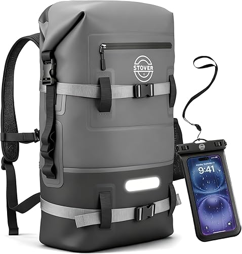Miniatura 12 de STOVER 5/10/25/30/40/55L Waterproof Dry Bag- Roll-Top Backpack w/Phone Case- Kayaking, Hiking, Camping, Boating- Men/Women 30L Verde (con funda para