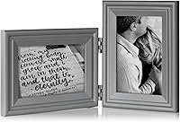 Vista 23 de Marco de fotos de madera doble con bisagras de 5 x 7 pulgadas horizontal y vertical en gris, pantalla de 4 x 6 pulgadas con paspartú o 5 x 7