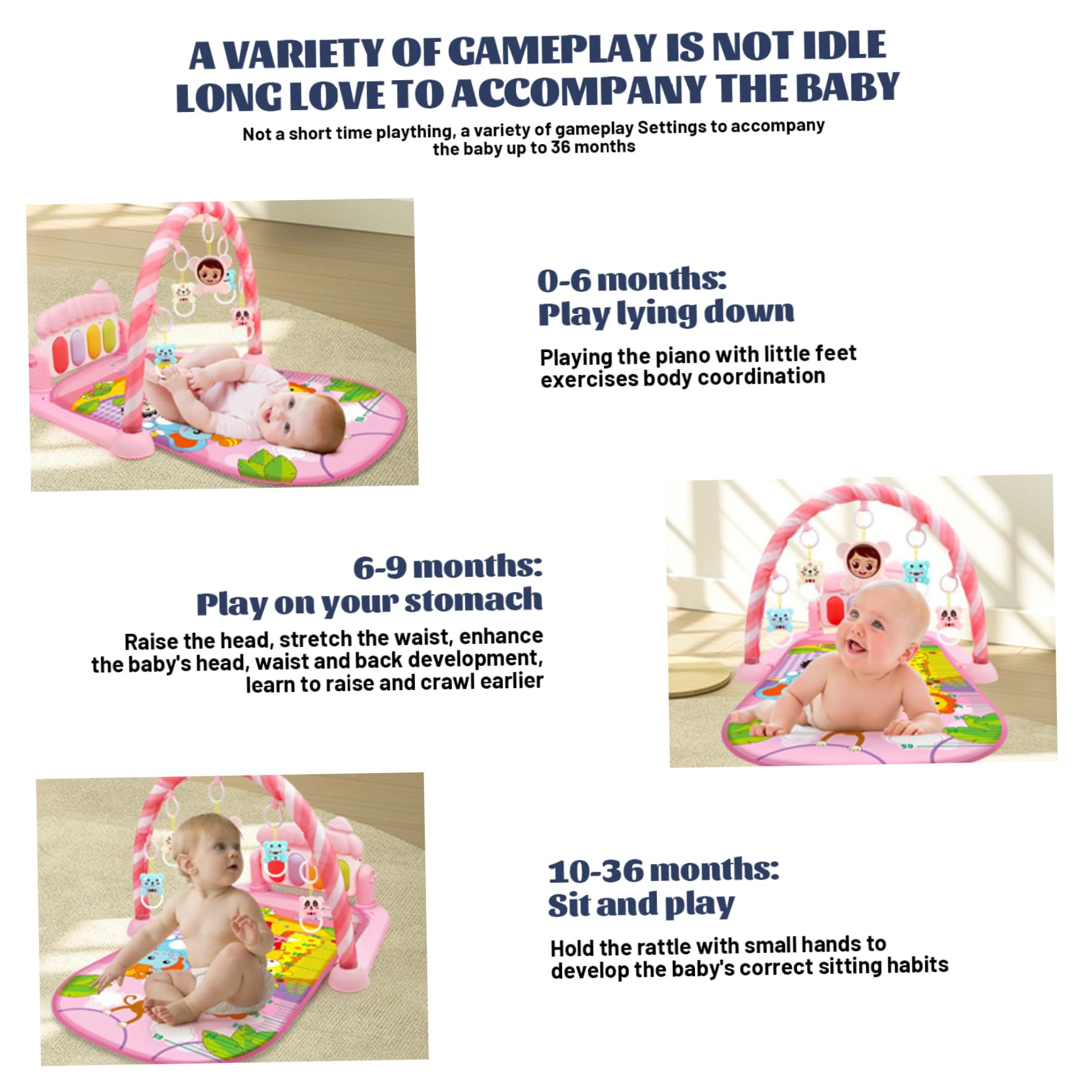 Centre d'activité pour bébé avec Music léger Baby Gym Play Mat avec Un Tapis de Jeu Amovible avec Pendentif avec Les Nouveau-nés et Les Tout-Petits Blue Early Development Activity Toys