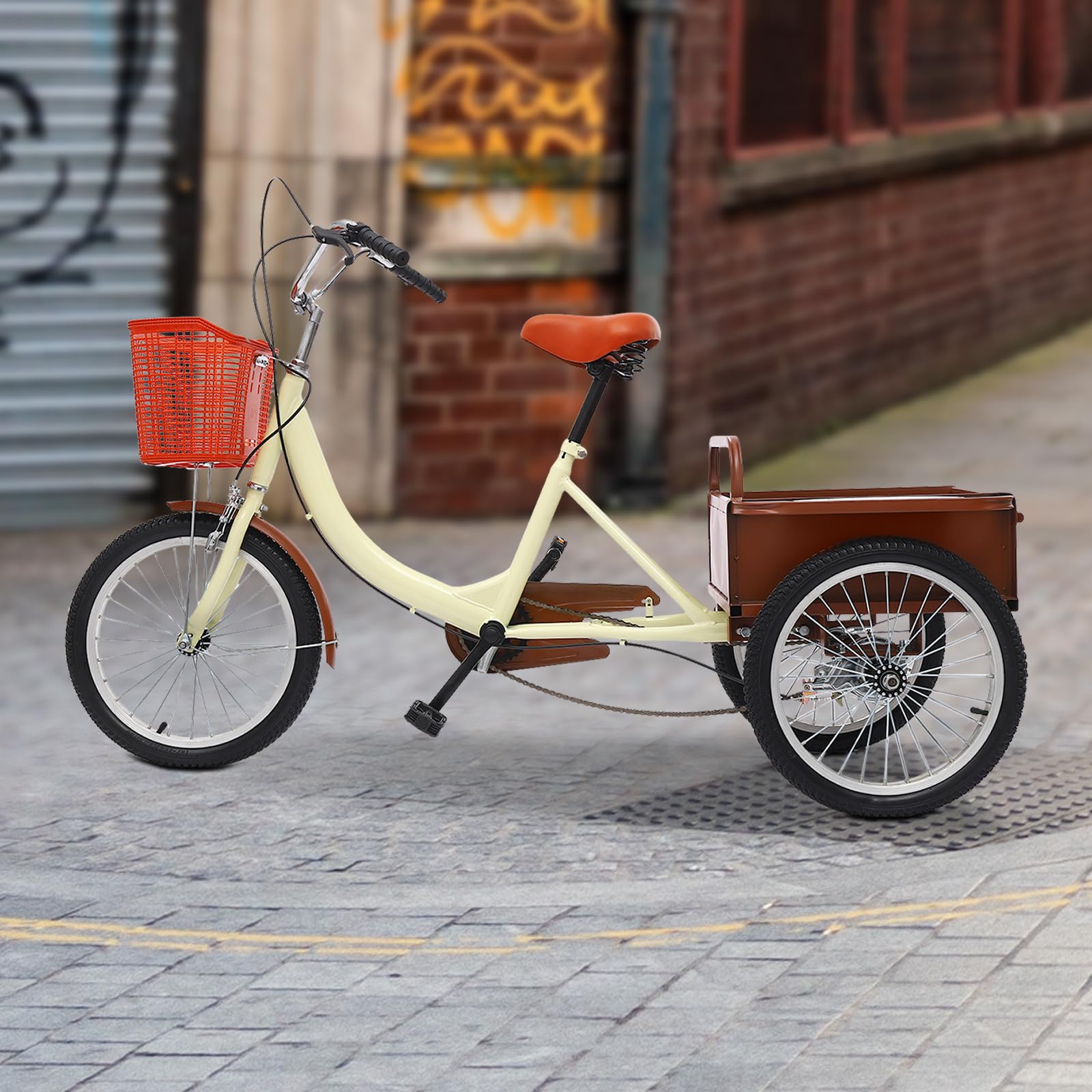 MINRS Triciclo para adultos, 18 pulgadas, altura ajustable, 3 ruedas, bicicleta de compras City con cesta de la compra, triciclo de crucero para adultos, triciclo para actividades al aire libre
