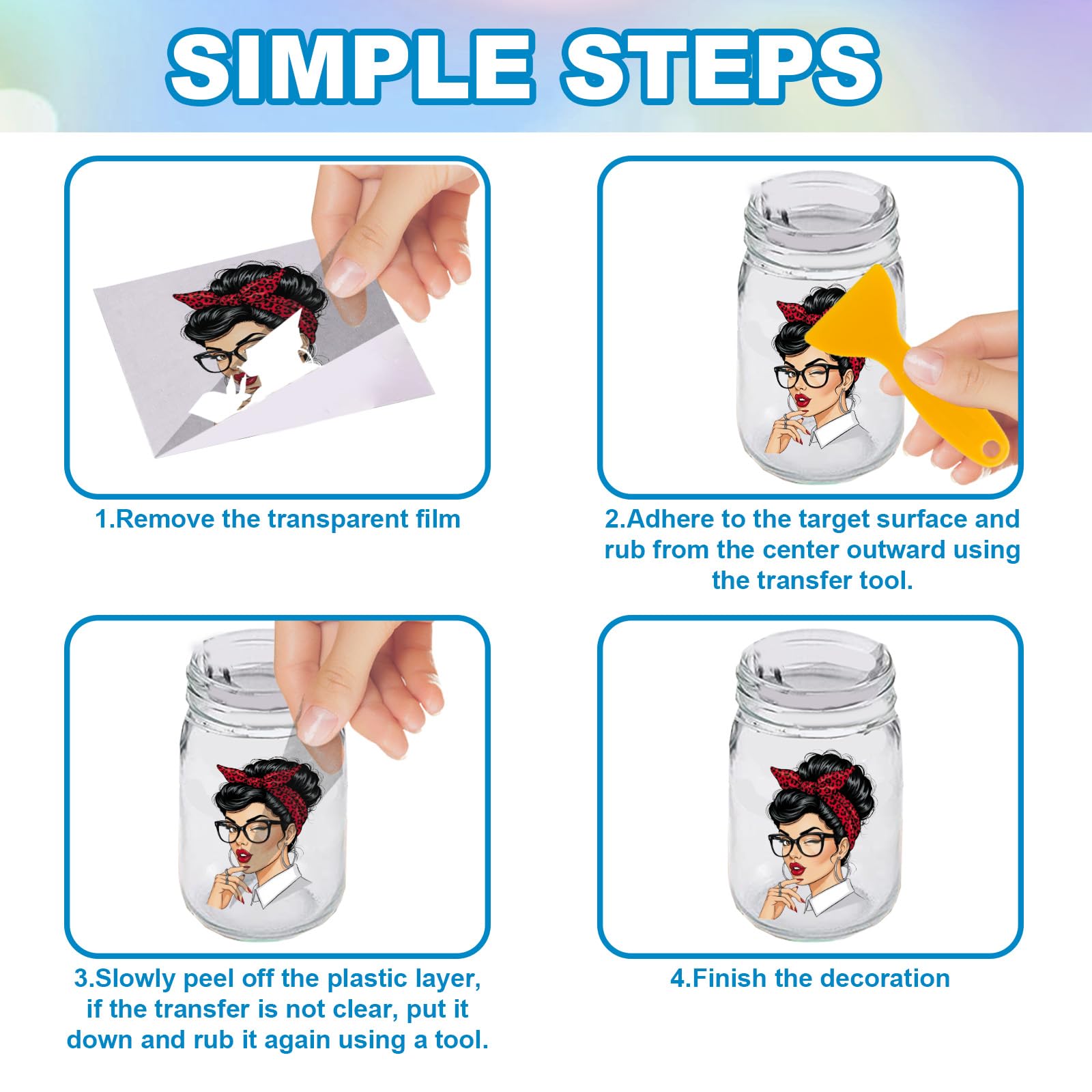 GLOBLELAND 18 Sheets Fashionable Women Rub on Transfers Sticker for Vase 3.9x3.6inch Spotted Bows UV DTF Cup Wraps Decals Colorful Glasses Mom Transfer Stickers for Furniture Glass Bottle Decors - Image 3