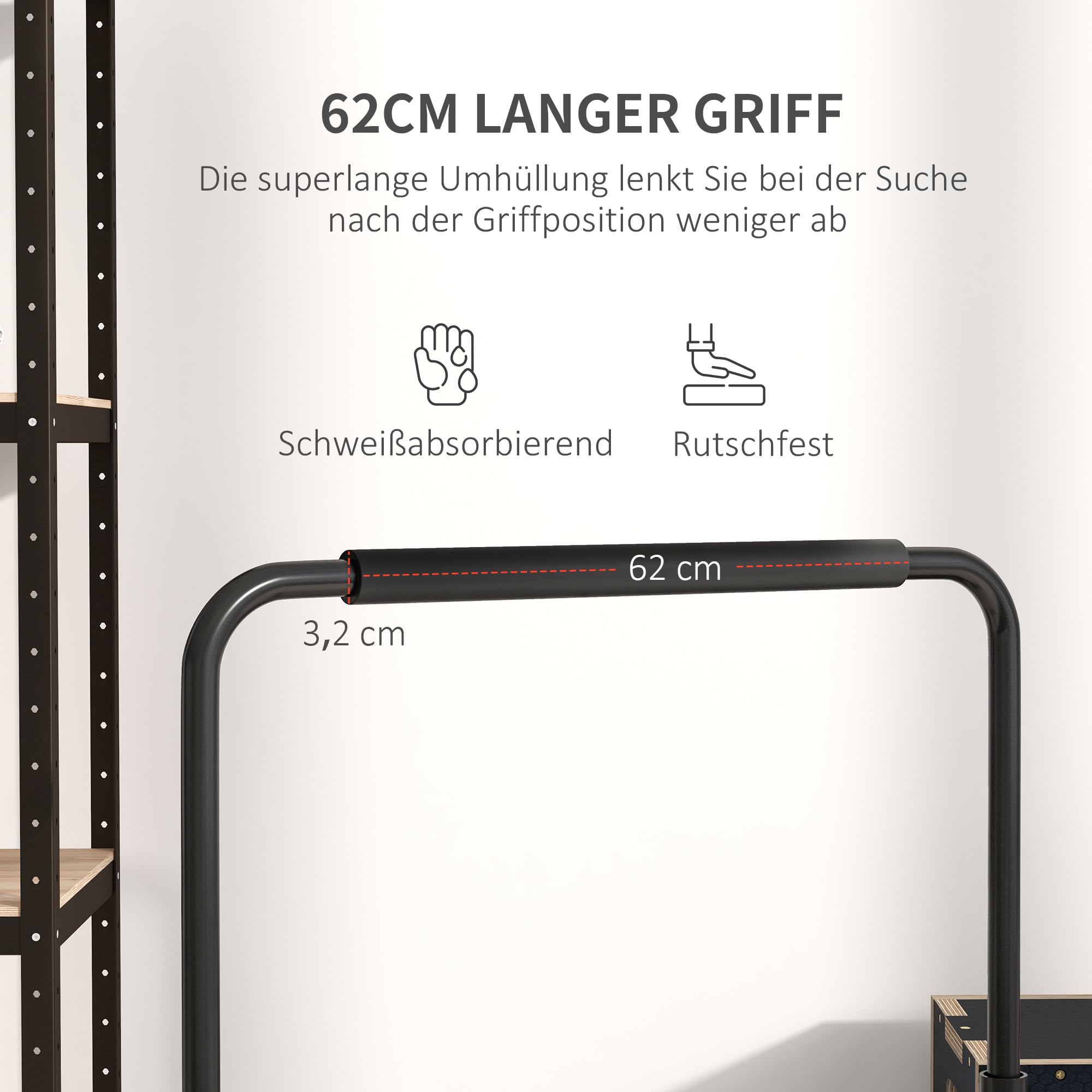 HOMCOM Dip Barren Bars 2er Set Rutschfest Dip Station 80-100 cm Höhenverstellbar Fitness Parallettes für Muskeltraining und Krafttraining Stahl Schwarz