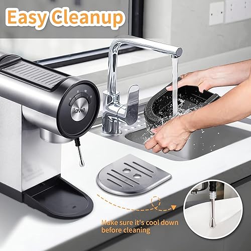 Miniatura 6 de Máquina de café expreso, máquina de café expreso con espumador de leche, mini cafetera de espresso automática de 20 bares, color plateado, cafetera