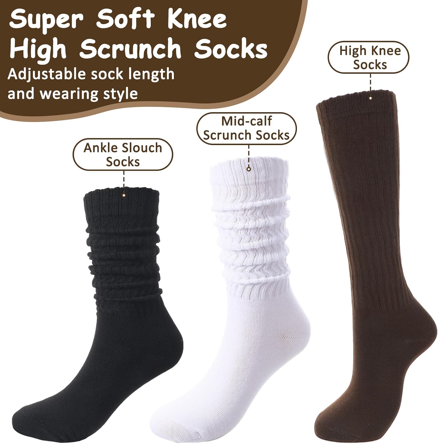 Women Slouch Crew Socks Soft Ribbed Stackable Mid Calf Socks | Stretch Stackable Mid Calf Socks Multi Neutral Tone Pairs For Women Daily Casual Outfits