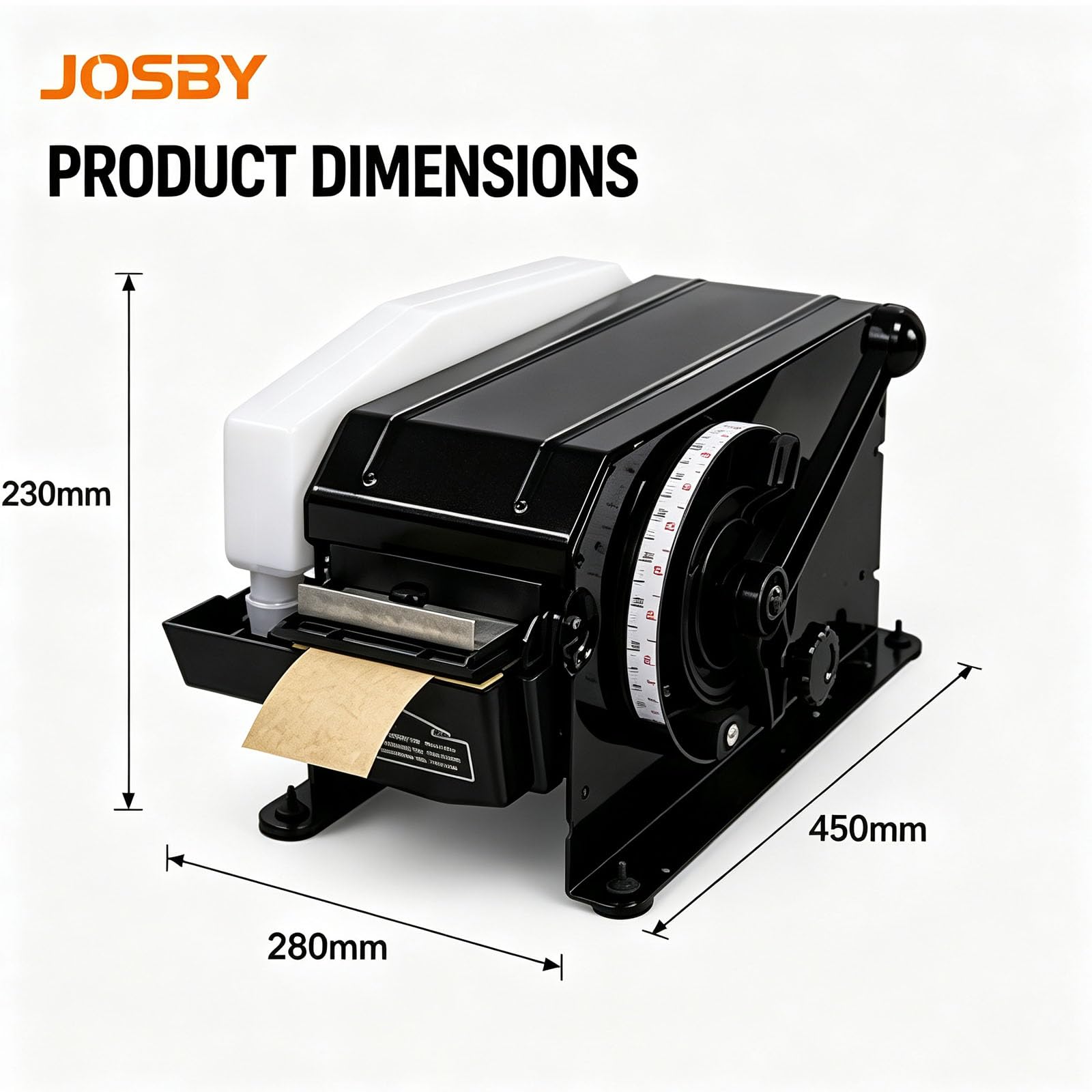 JOSBY Macchina Manuale per Nastro Adesivo in Carta Kraft Umida, Lunghezza Regolabile da 100 A 1000 Mm, Larghezza da 20 A 100 Mm, Corpo Interamente in Metallo Rinforzato, Ideale per Imballaggio