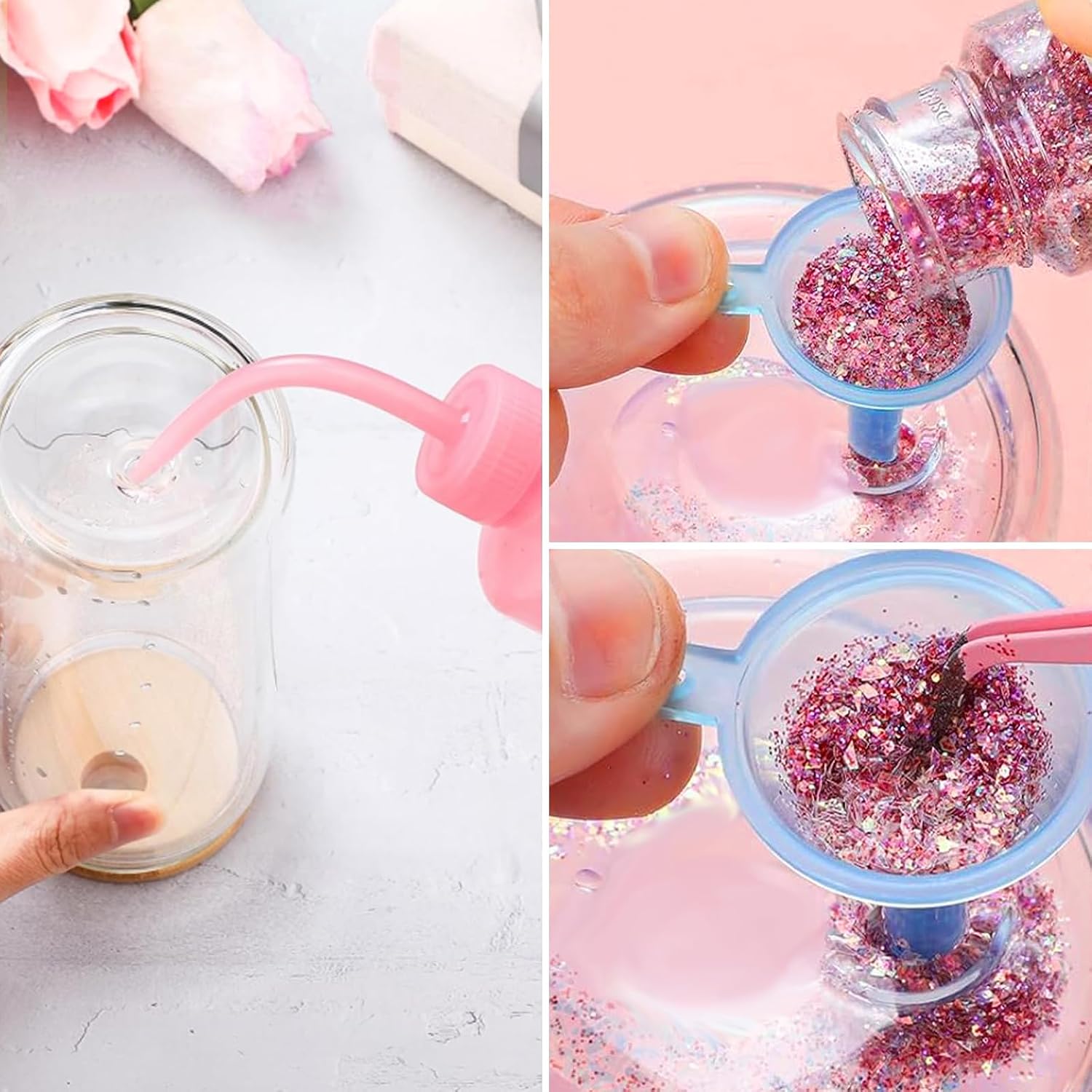 5 Pcs Snow Globe Tumbler Supplies for Glitter Snow Globe DIY Contains Plastic Squeeze Bottle Small Funnel Tweezers Bent Syringe for Cup Making Supplies