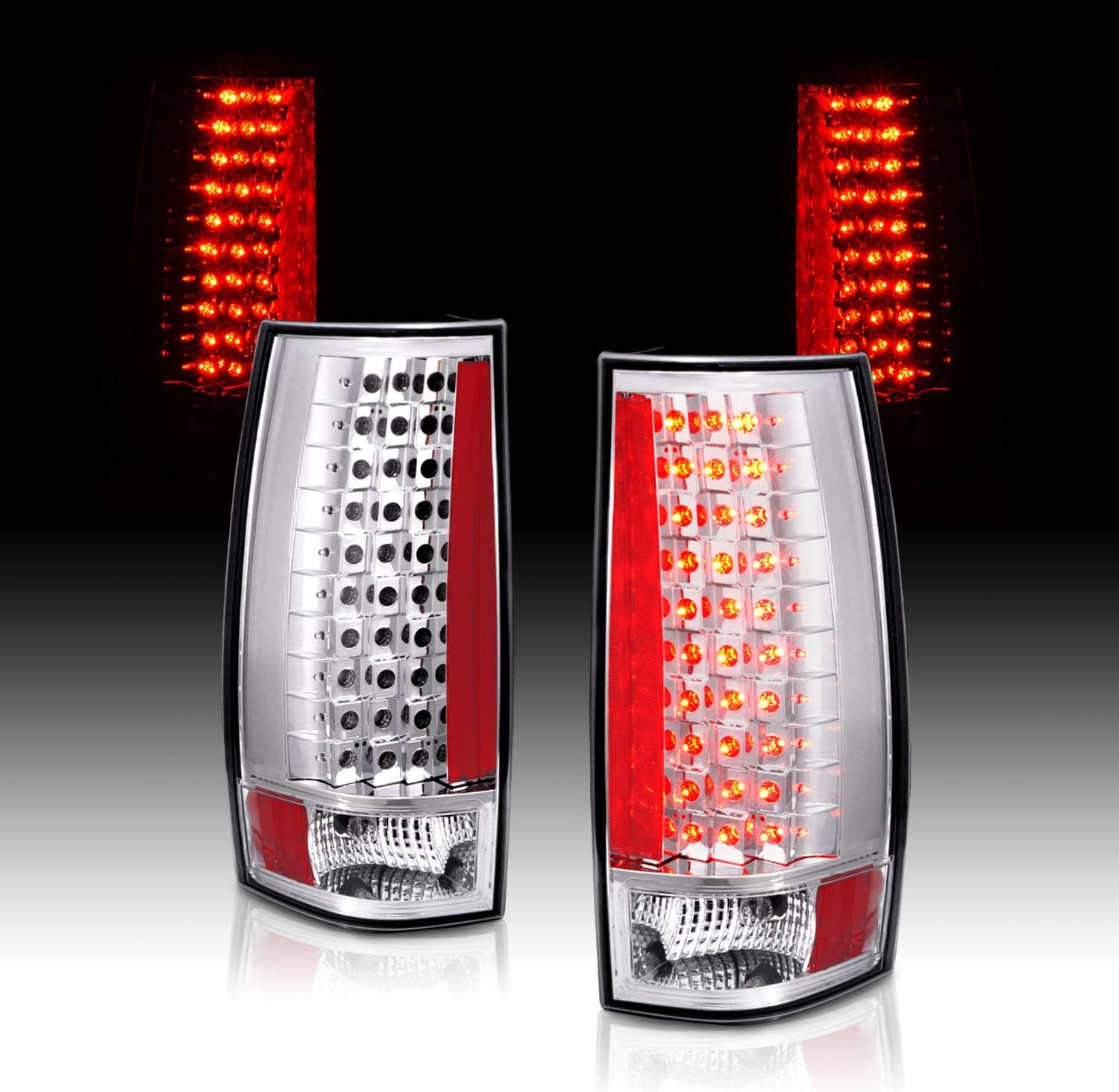 AmeriLite Chrome LED Replacement Tail Lights Set For Chevy GMC Tahoe/Suburban/Yukon - Passenger and Driver Side