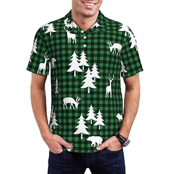 メンズウェア DECEMBERMAY Men's Color combination polo Mosytuky Christmas Tree Green Plaid Print Polo Shirts for