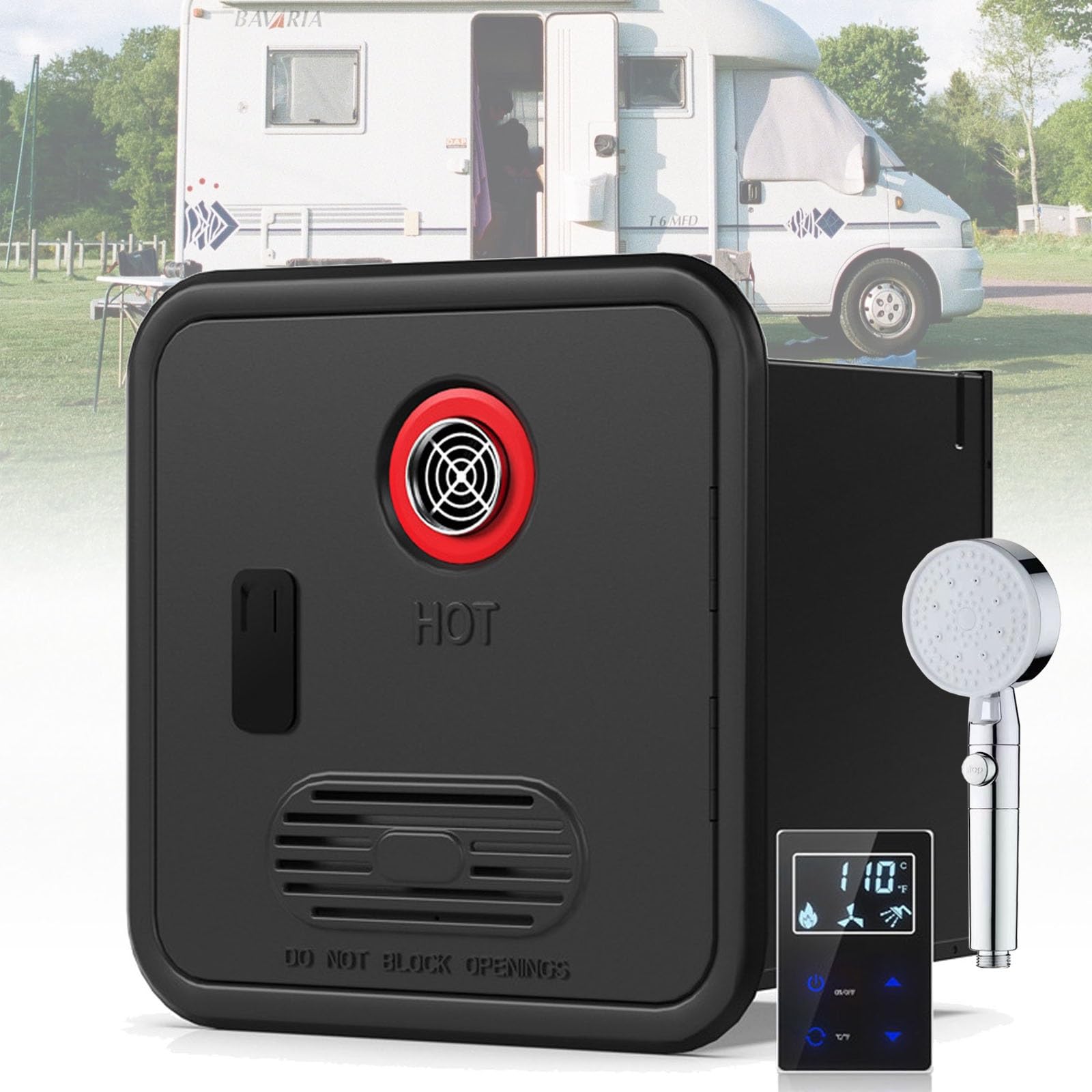 KJZQXYX Tankless RV Hot Water Heater, 55000 BTU Instant Water Heater,with Remote Controller,Propane Gas,for RV Families & Campers (Black)