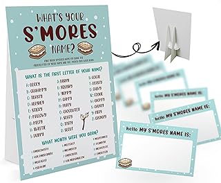 What's Your S'mores Name Game (1 S'mores Sign and 30 Name Tag Stickers), S'mores Game Party Decoration, Birthday Game for Kids, Family Game-28