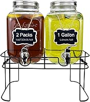 HENABLE 2-Pack 1 Gallon Glass Beverage Dispensers with Stands & Leak-Proof Spigots - Ideal for Parties, BBQs, Weddings