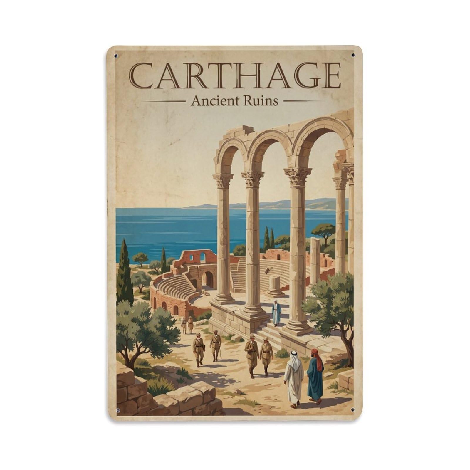 Gead 8X12inch Style Travel Retro Tunisia Carthage Metal Tin Sign