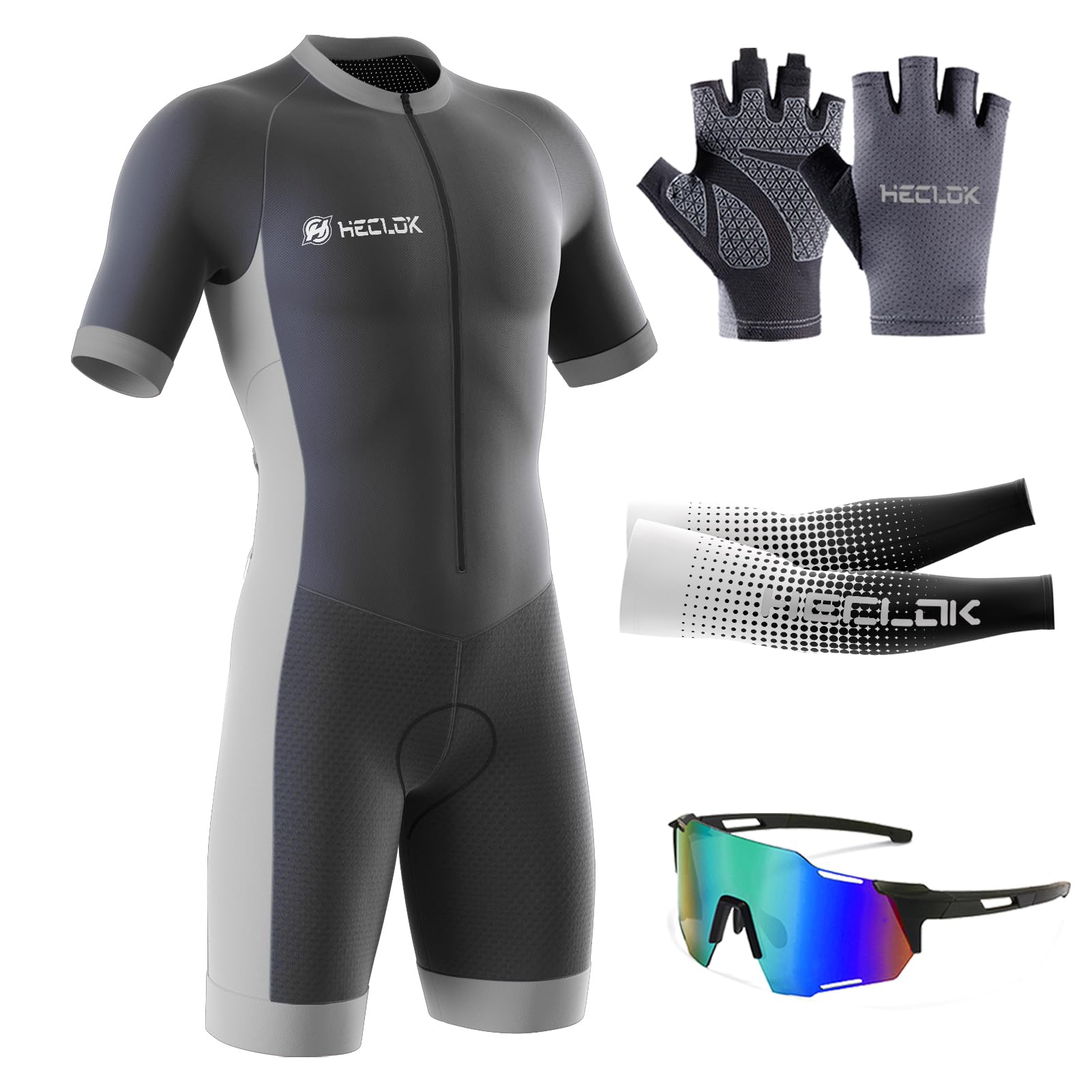 Men’s Cycling Skinsuit, Quick Dry Triathlon Suit-9D Padded-Breathable-Short Sleeve One Piece Bodysuit for Bicycle Training, Racing Bike, Cyclist Clothing， One Piece Trisuit Bike (TYP-6,XXL)
