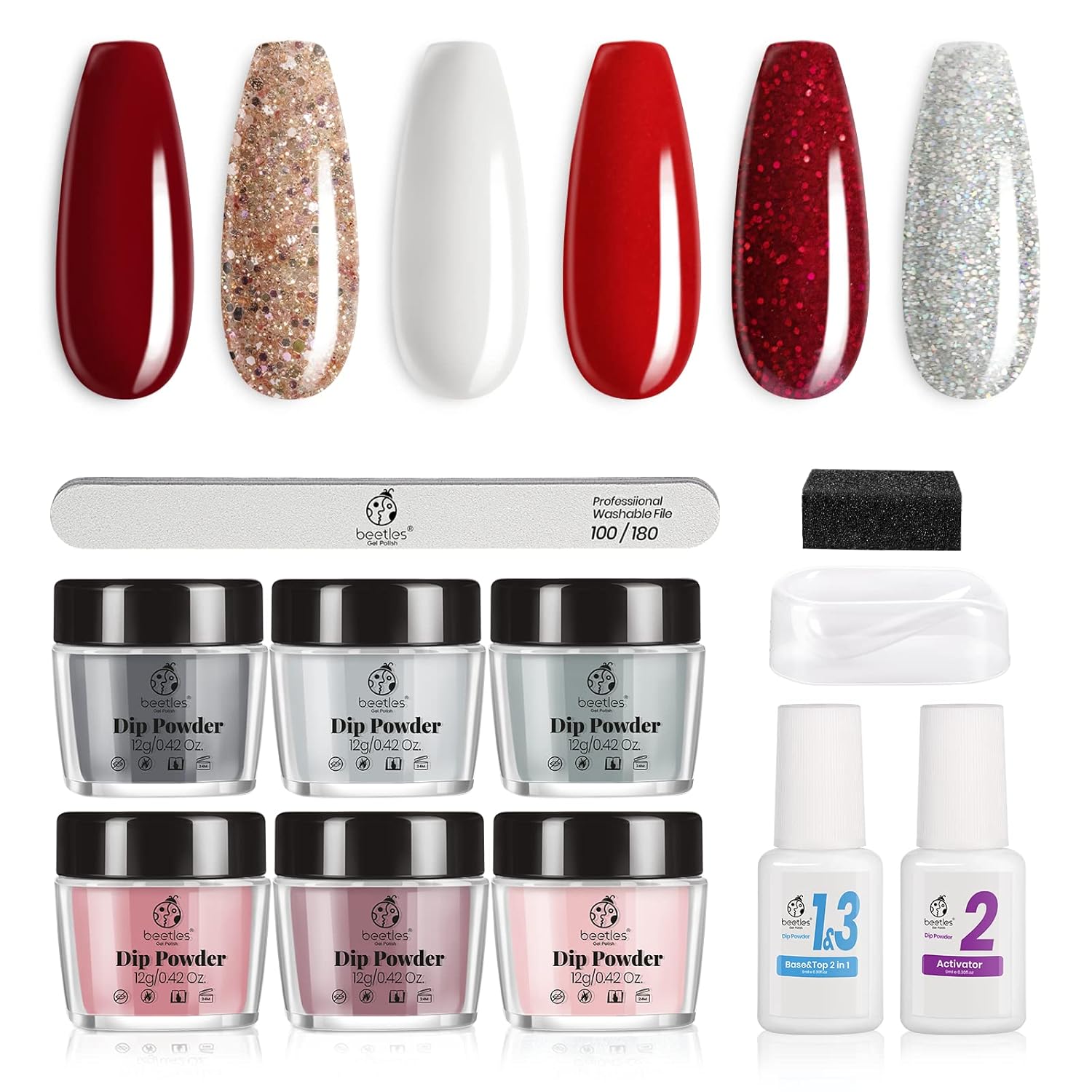 Beetles 6 Colors Dip Powder Nail Kit Starter, Candy Cane