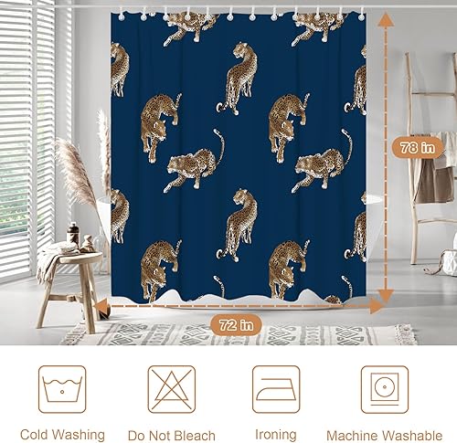 Miniatura 4 de Cortina de ducha bohemia con estampado de leopardo y guepardo, tela para bañeras, juego de cortina de ducha con 12 ganchos, 78 x 72 pulgadas,