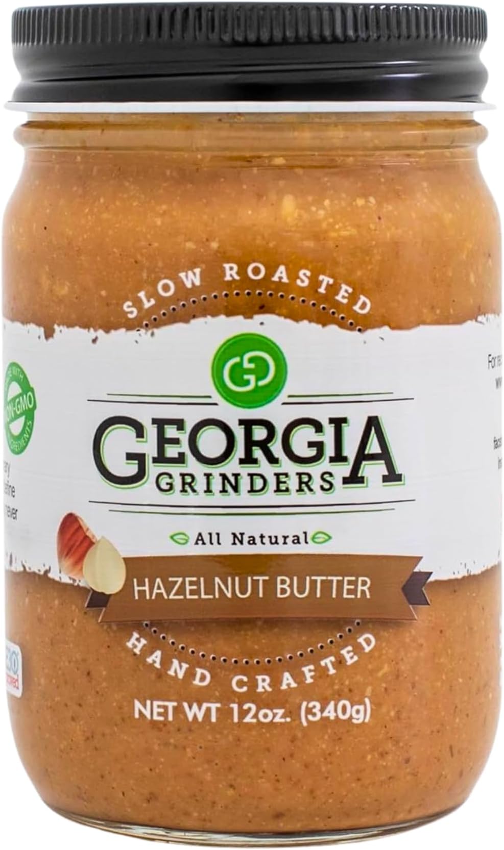 Georgia Grinders Hazlenut Butter 12oz (12ct), Full of Crunch and Flavor, Whole30approved, Keto, Vegan friendly, Non-GMO, Gluten Free, No Sugars, additives