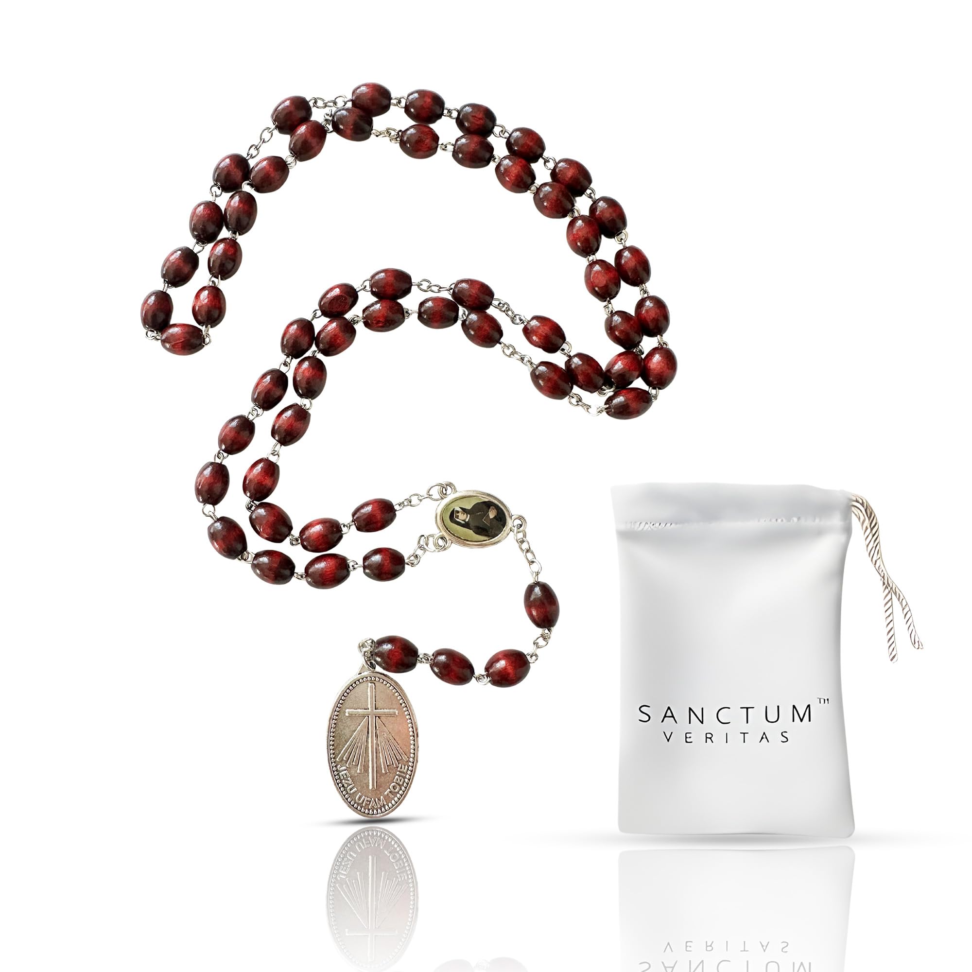 Chaplet Divine Mercy Saint Faustina Kowalska mystic and visionary True Relic Apostle of with Miraculous Medal JESUS I TRUST IN YOU rosary based Three O' Clock prayer Poland Polish Novena (cherry)