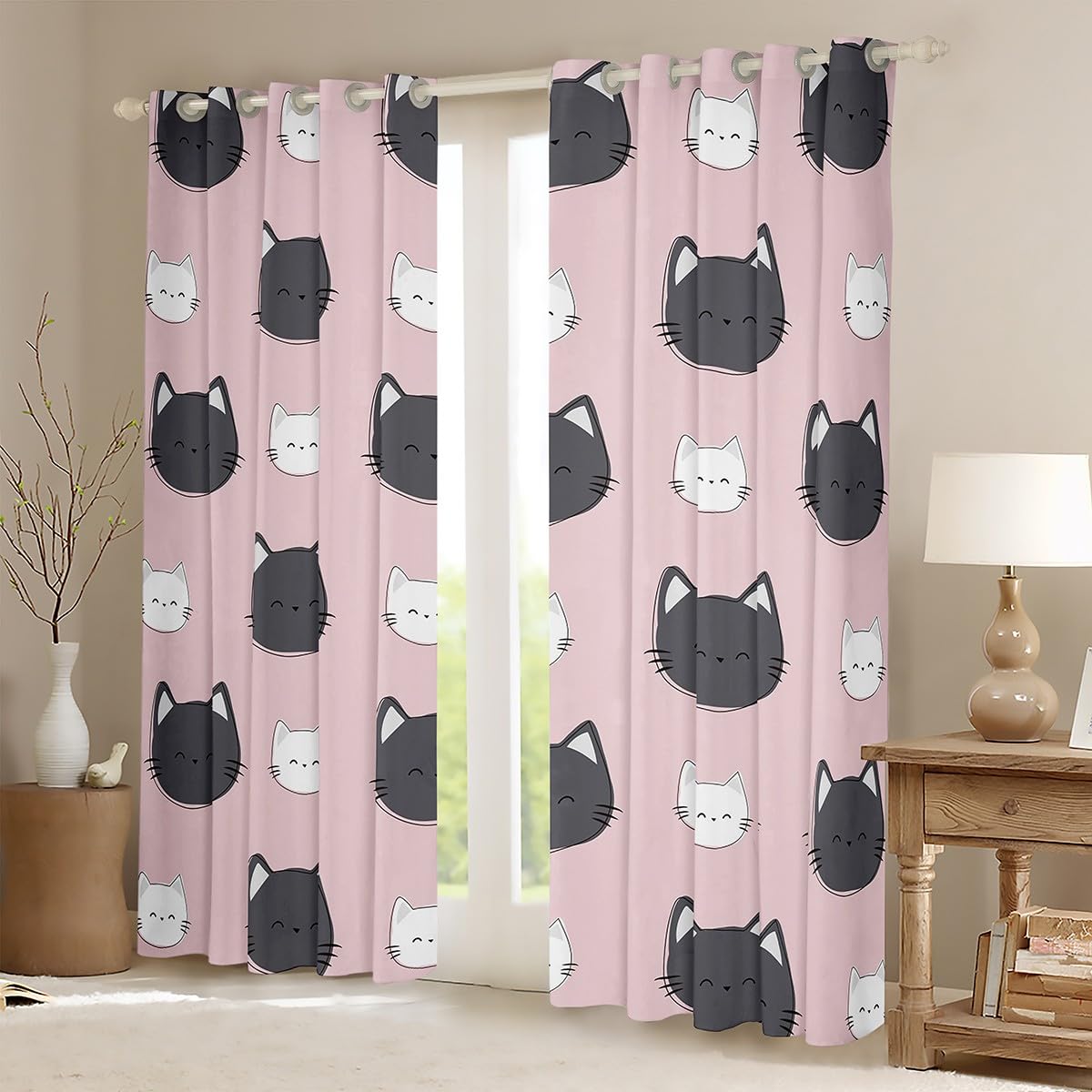 Feelyou Kids Cat Curtains for Bedroom Living Room (2 Panels, 52 x 90 Inch) Kitten Darkening Drapes Boys Girls Teens Decor Cats Print 30%-50% Blackout Curtains Animal Window Treatments Cartoon