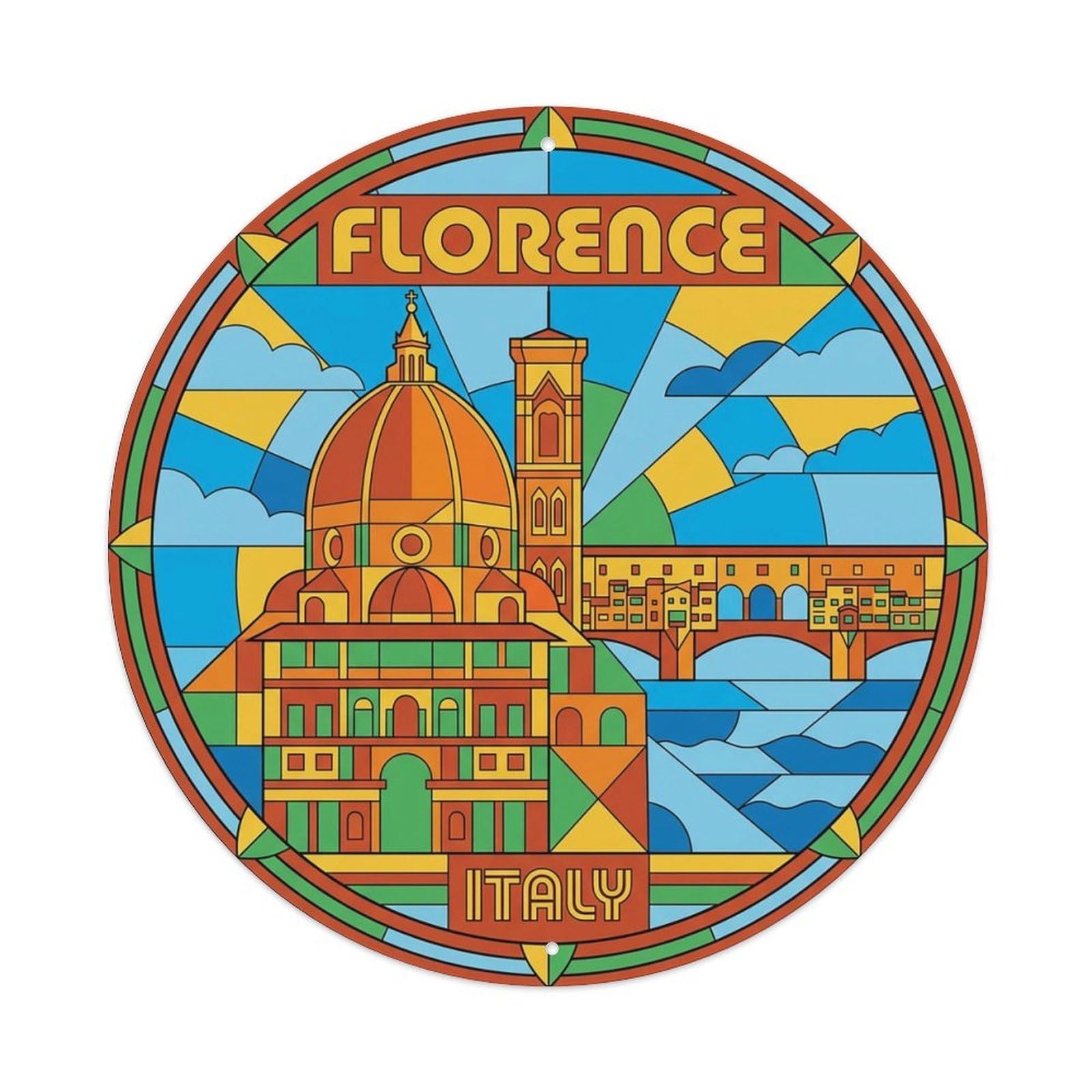 Italy Vintage Travel Florence Vintage Metal Tin Sign Plaque Wall Decor for Cafe, Club Bar, Office, Garden Metal Poster 8x8Inch