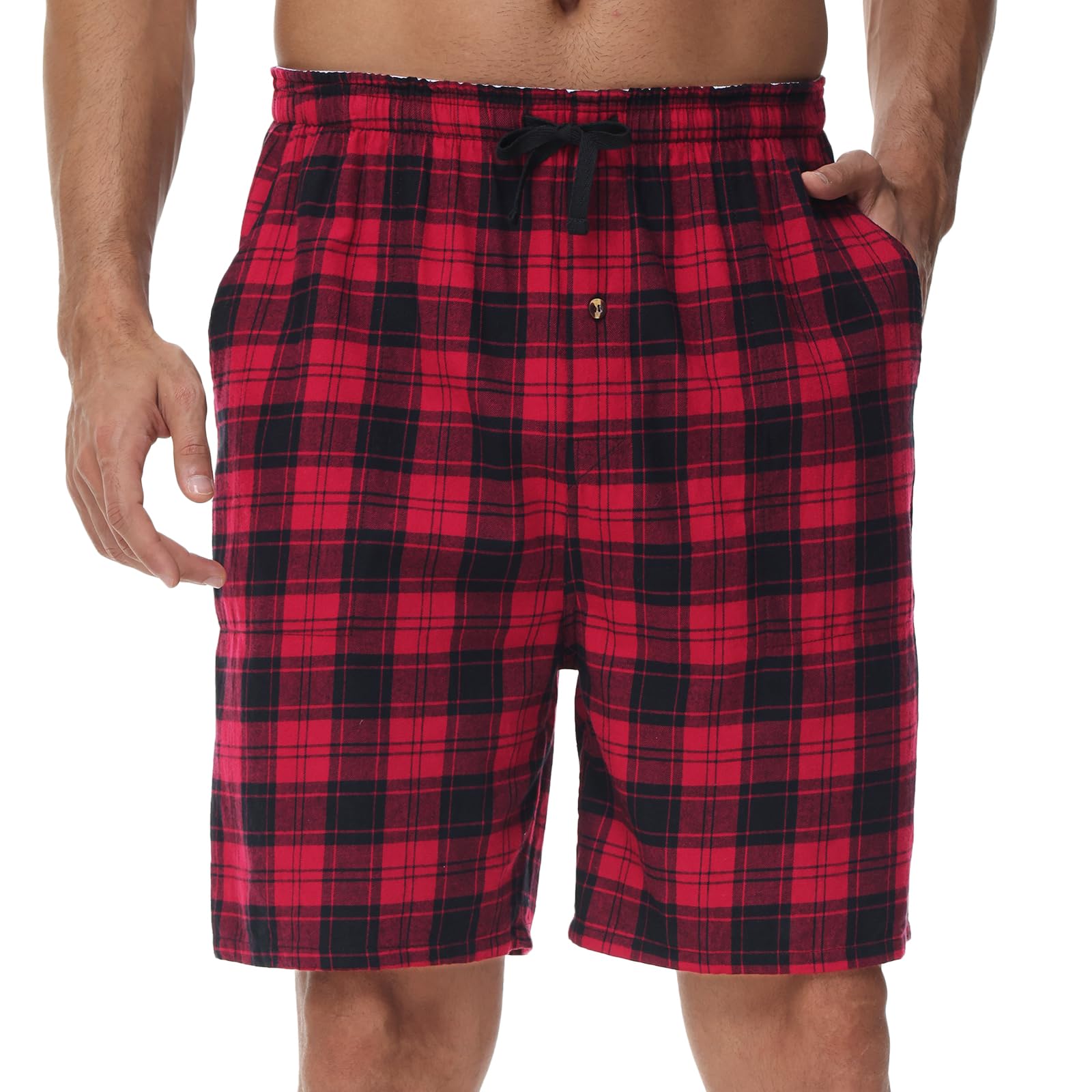 Huayuzh Schlafanzughose Herren Kurz Pyjama Baumwolle 3er Pack Kariert Schlafhose Weich Atmungsaktiv Taschen Knopfleiste