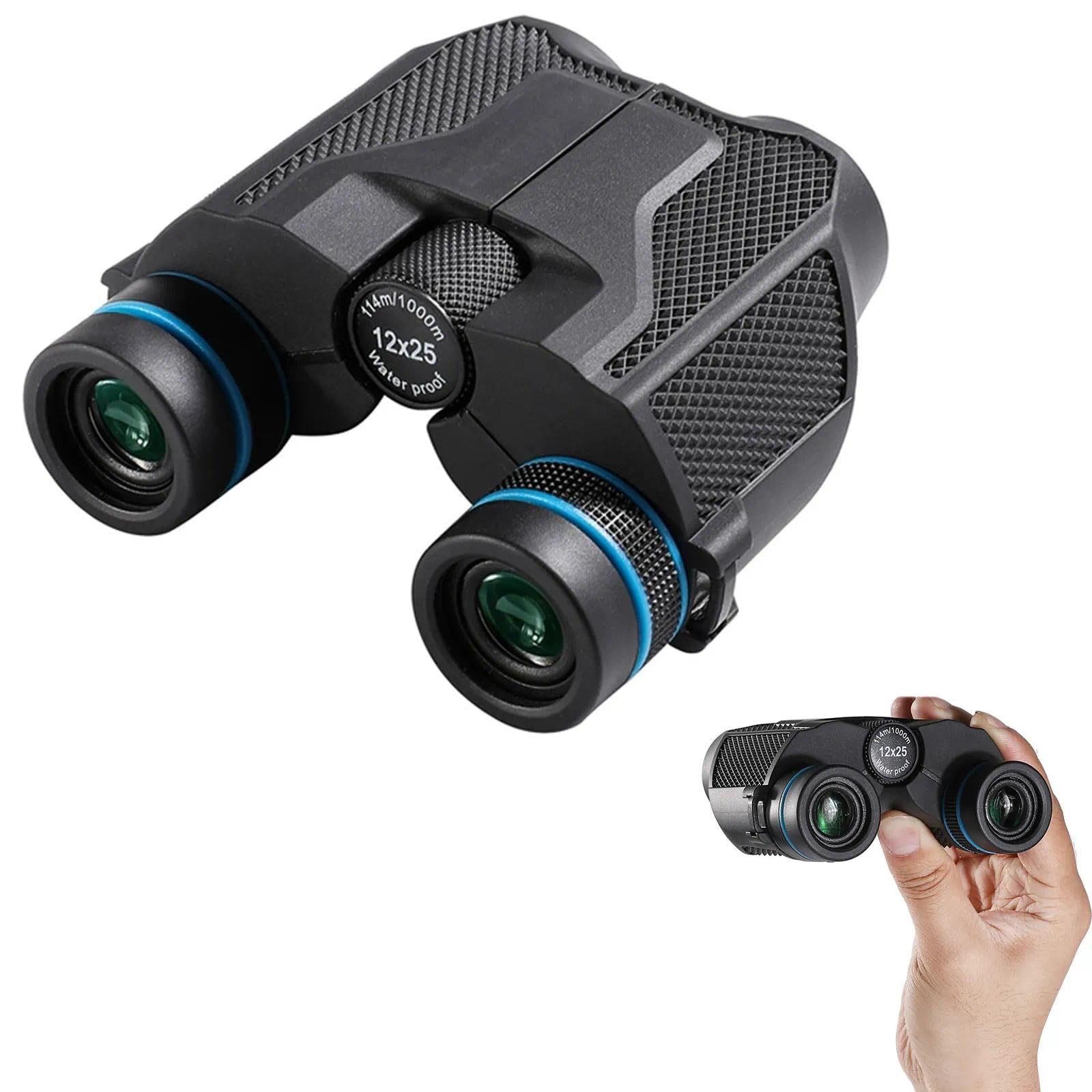Jumelles compactes 12 x 25 étanches et dotées de capacités de vision nocturne à faible luminosité, adaptées pour les adultes et les enfants, grossissement élevé et facile à mettre au point, idéales