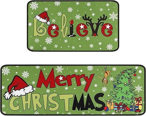 Faptoena Juego de 2 alfombras de cocina de Feliz Navidad, tapetes de cocina del Grinch para el suelo, decoración de cocina de Navidad, decoraciones