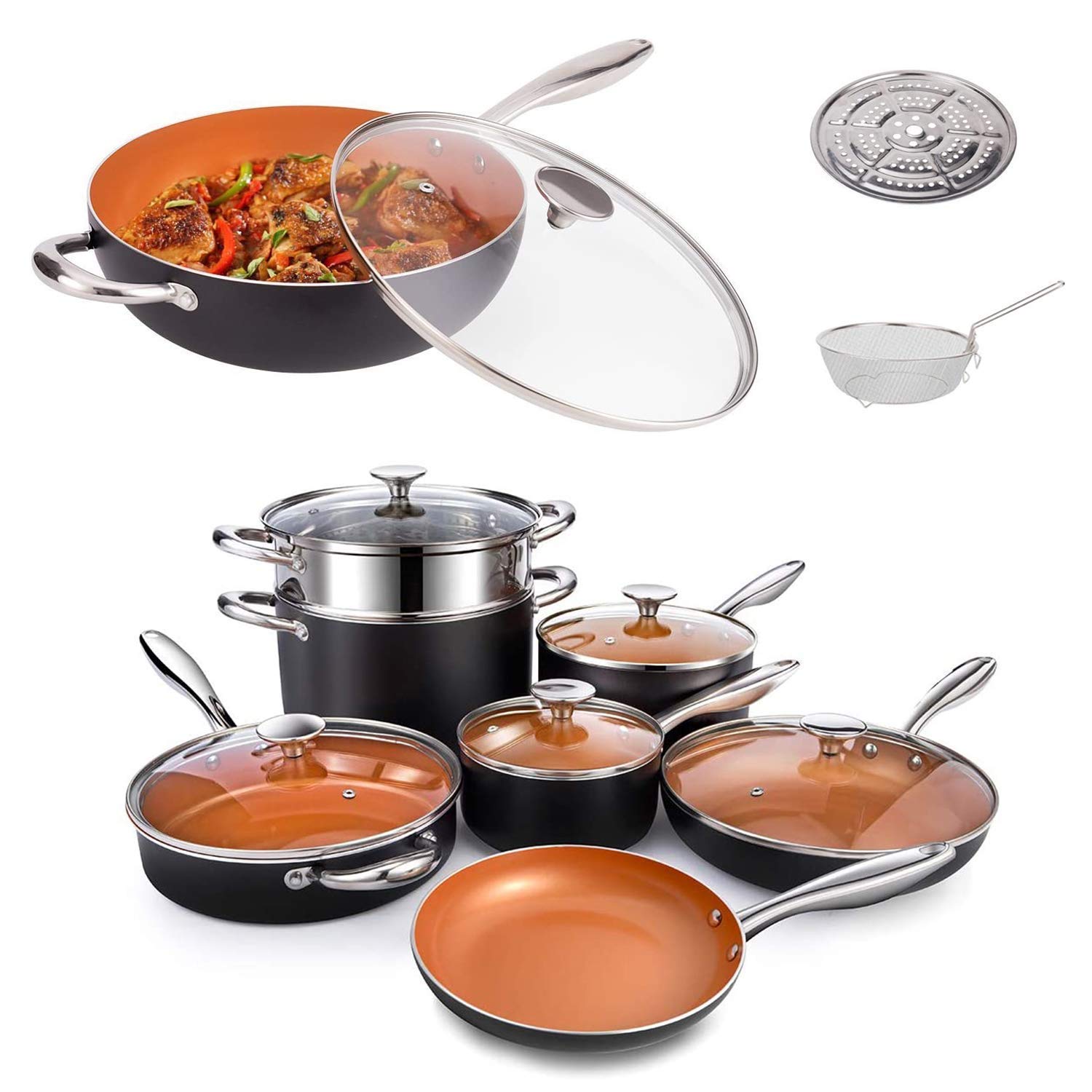 Buy MICHELANGELO 12 Pieces Copper Pots and Pans Set + 5Quart Nonstick