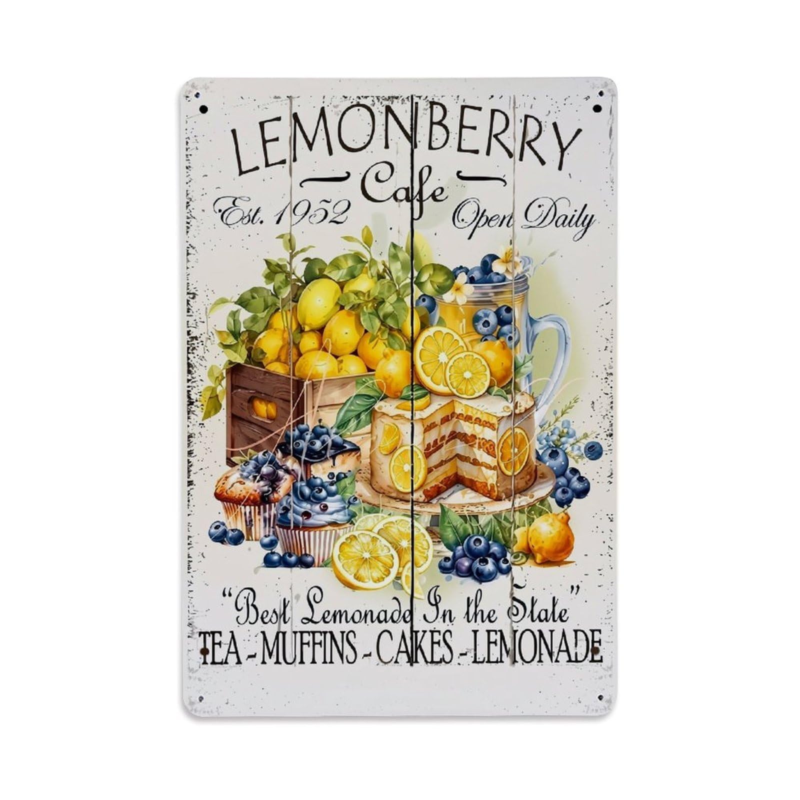 Jdyaojiesheng Vintage Lemon Berry Cake Muffin Tea Tin Sign Retro Metal Wall Decor Metal Poster, Home Bar Garage Farmhouse Cafe Wall Art Decoration 8X12inches