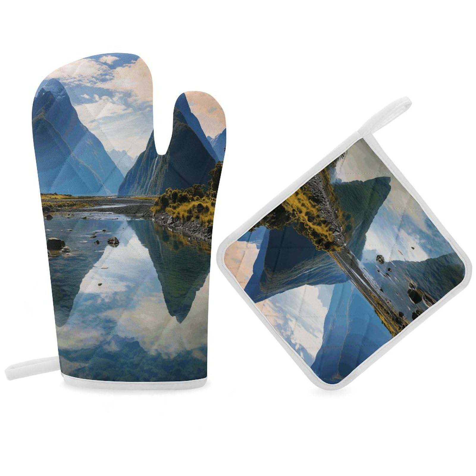 Fodpand Women's Style Fiordland National Park Oven Mitts And Pot Holders Sets,Oven Gloves For Kitchen Oven Mitts And Potholders For Baking Cooking Grilling Apartment Essentials