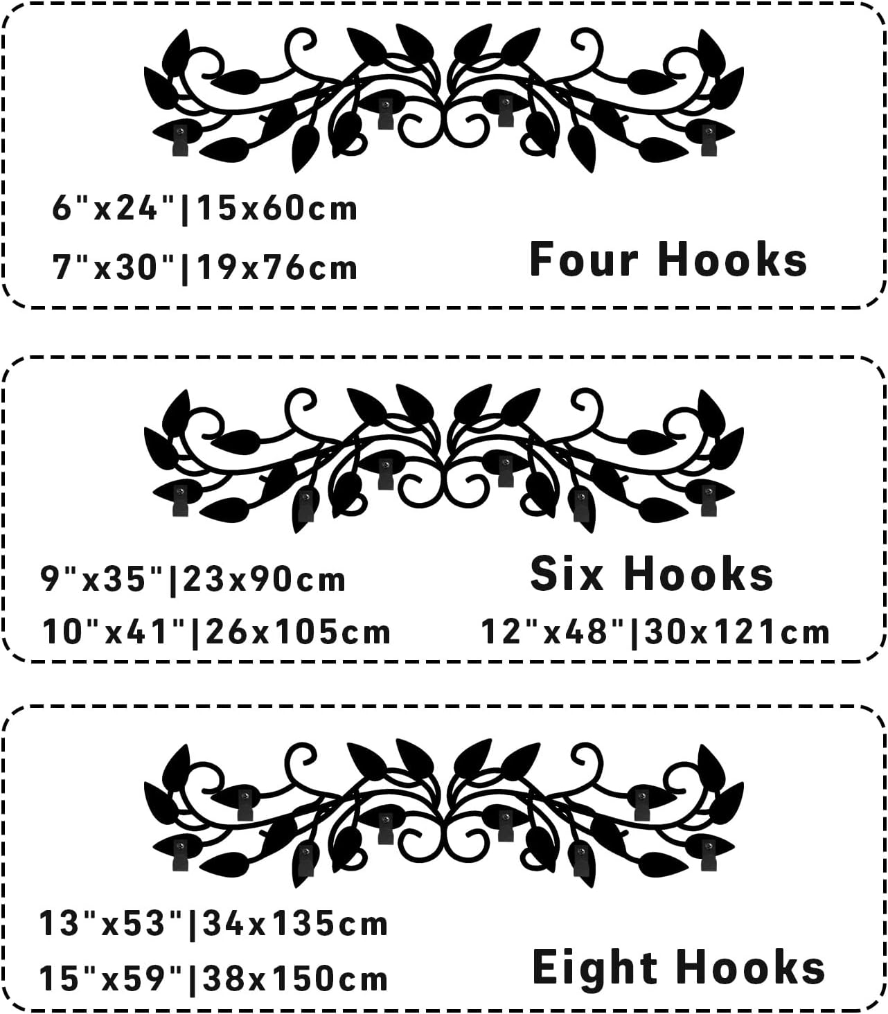 Tree Metal Wall Coat Rack, Ivy Tree Coat Rack Wall Mount, Tree Sign Wall Mount, Clothes Hat Keys Holder, Entryway Wall Hanger, Nature Room Decor (Black, 12"x48"|30x121cm)