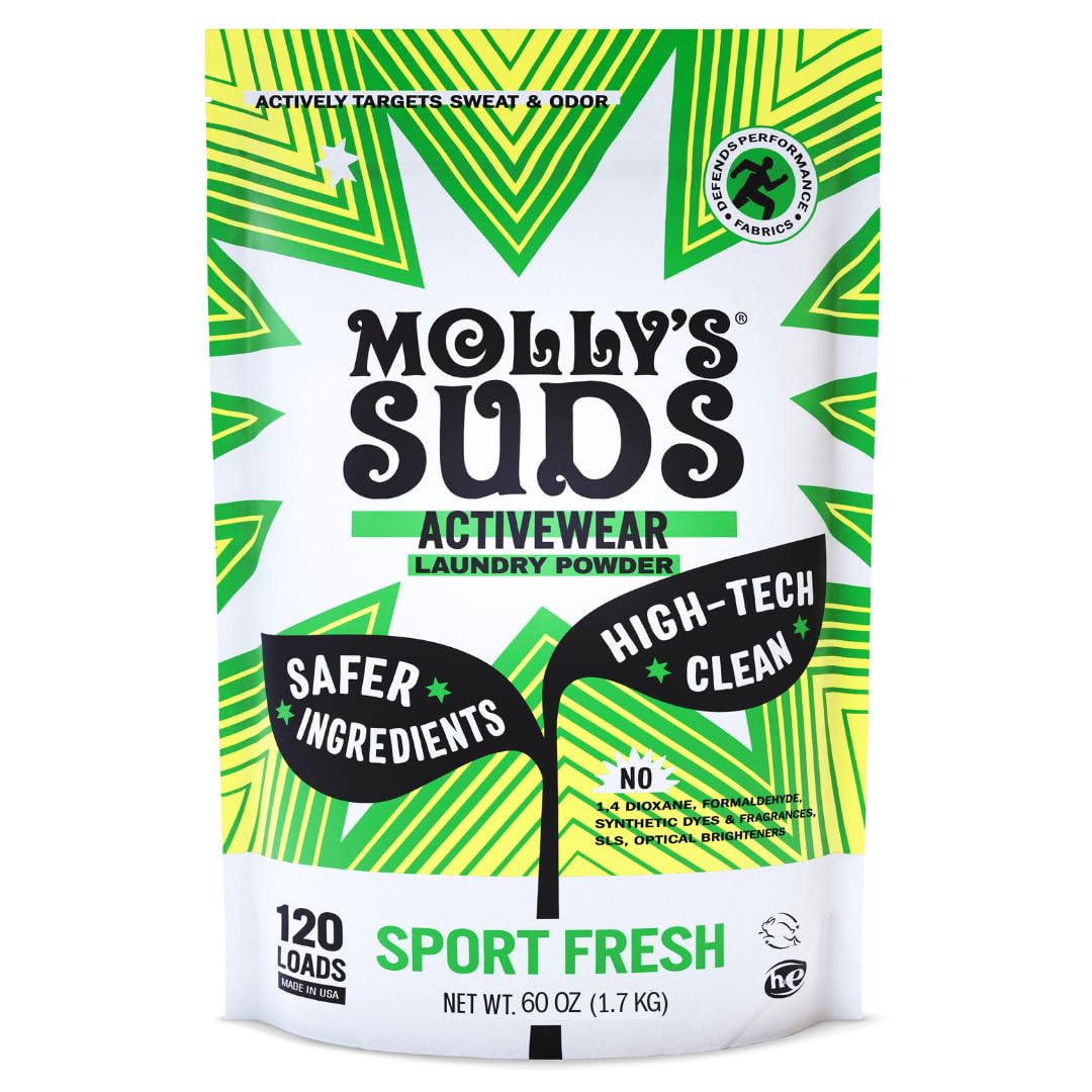Mollys Suds Active Wear Laundry Detergent Extra Strength Sport Laundry Powder Stain Fighting for Performance Fabrics and Sensitive