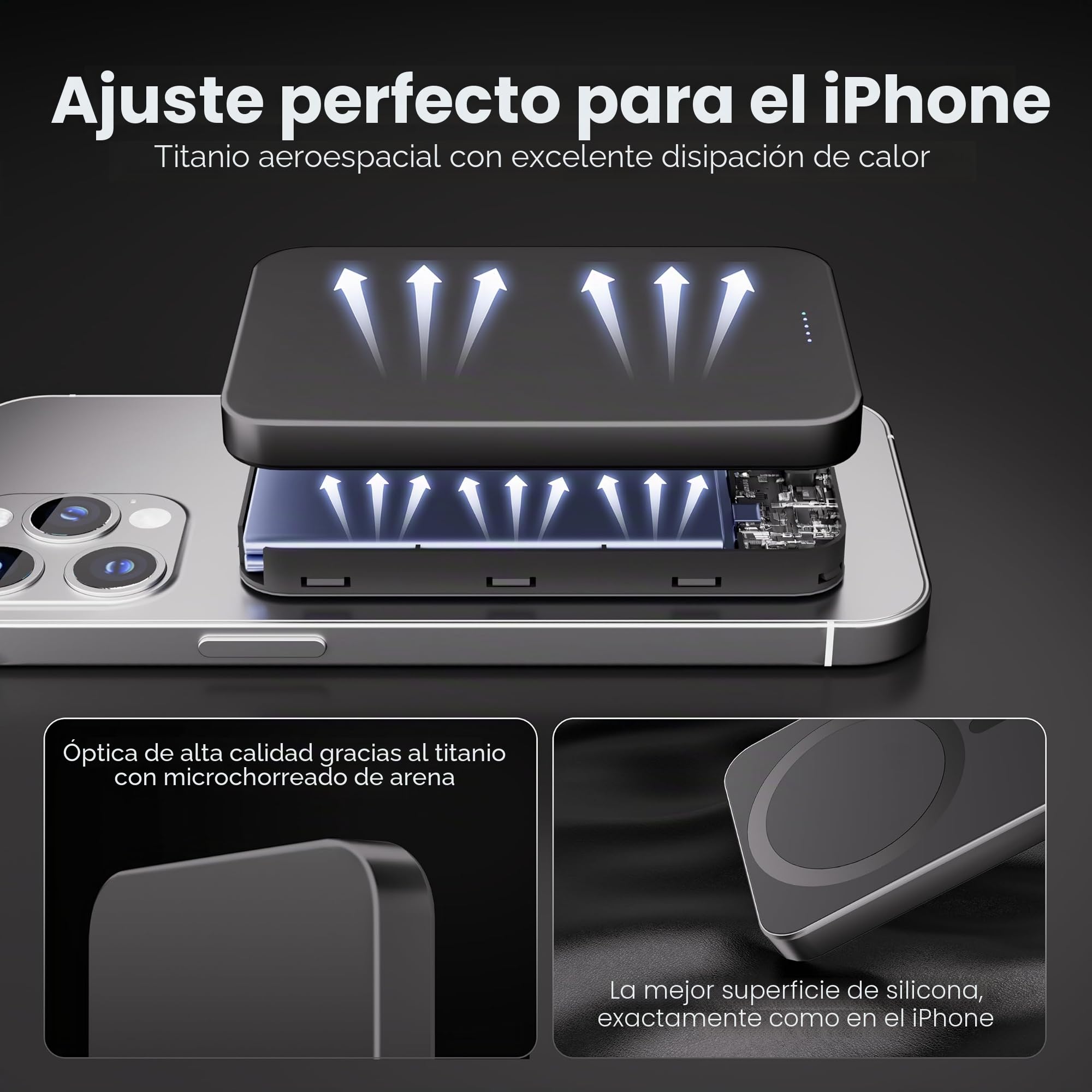 Kstime Banco de energía magnético, 10000 mAh, 14 mm, diseño de titanio ultrafino, PD20W, cargador portátil inalámbrico con entrada y salida USB-C, compatible con iPhone 17/16/15/14/13/12 Series